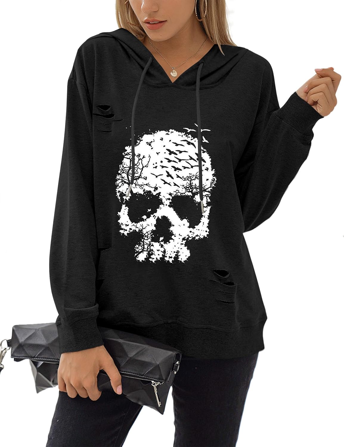 Blooming Jelly Women's Halloween Sweatshirts Skull Graphic T Shirts Long Sleeve...