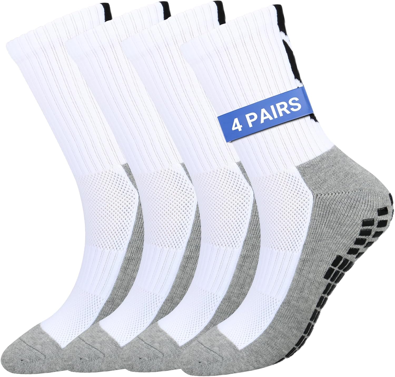 4 Pairs Grip Football Socks, Anti Slip Socks for M...