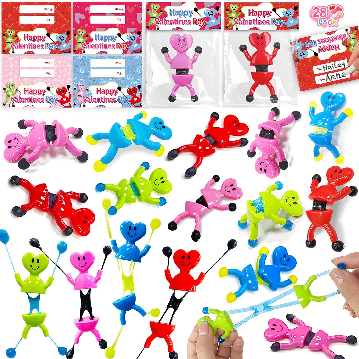 AMENON 28 Pack Valentines Gifts for Kids Prefilled Heart Shape Sticky Toys Wall...