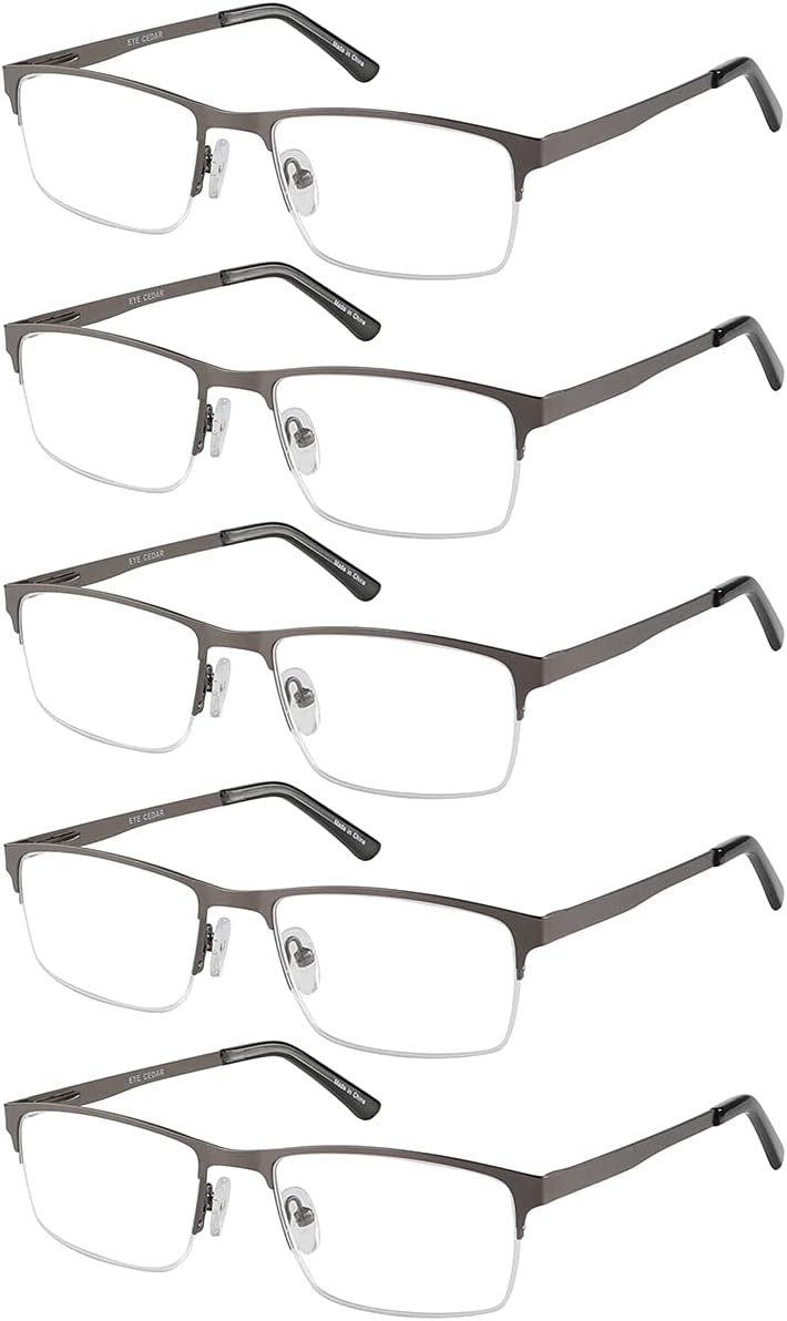 Eyecedar 5-Pack Reading Glasses Men Blue Light Blocking Half Frame Rectangle Sty...