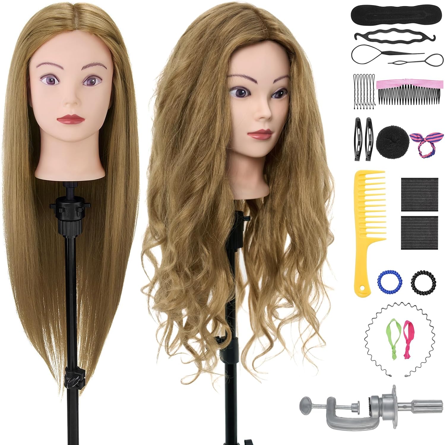 28Inch Hairdressing head 80% Real hair,Mannequin Head with Hair,Doll Head for Ha...