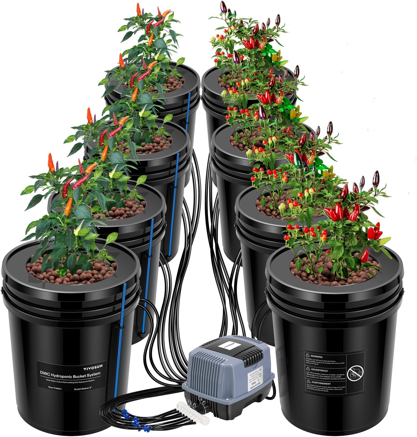 VIVOSUN DWC Hydroponics Grow System with Top Drip Kit, 5-Gallon Deep Water Cultu...