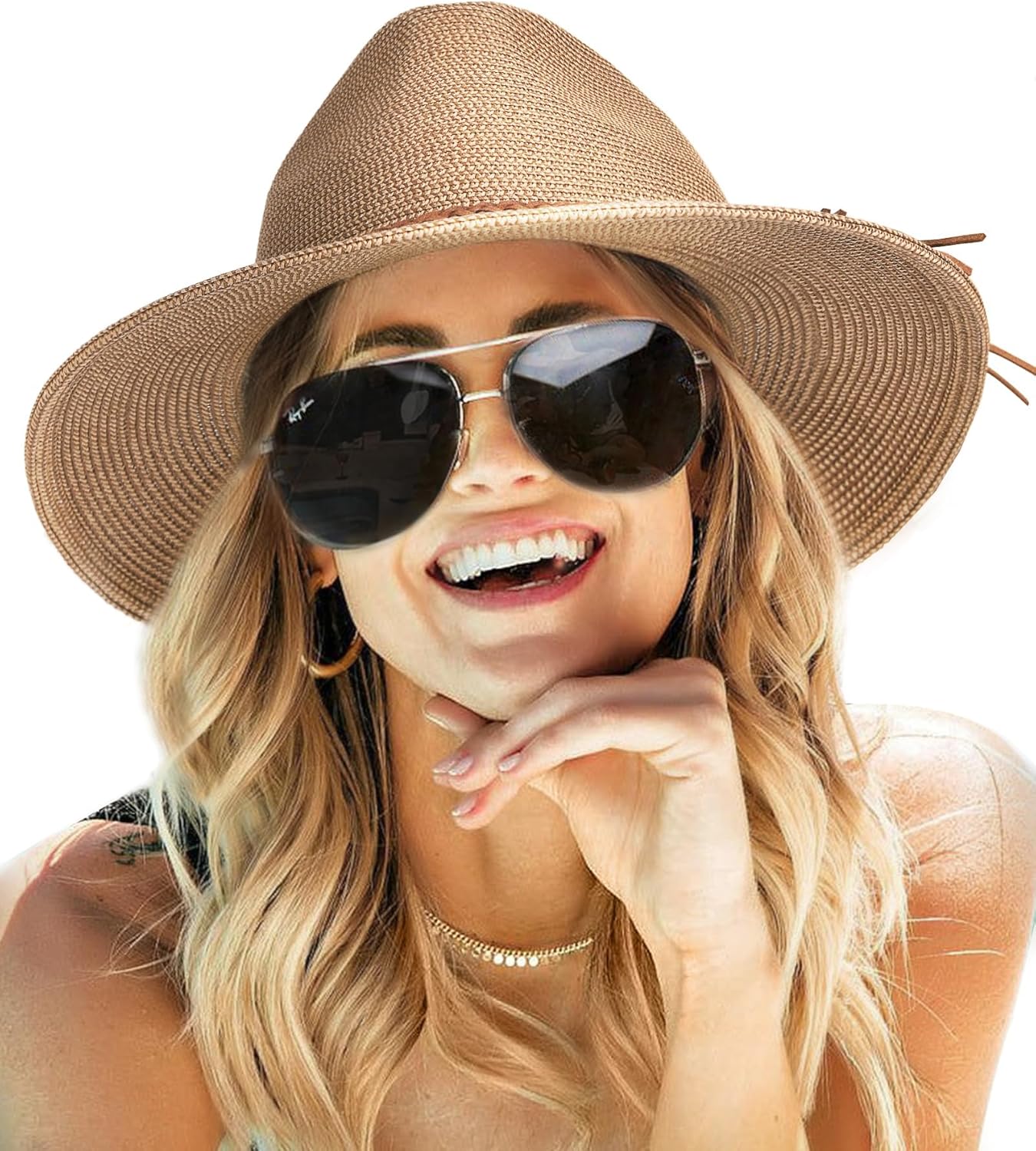 FURTALK Sun Hats for Women Summer Wide Brim UV UPF 80+ Panama Fedora Foldable Pa...