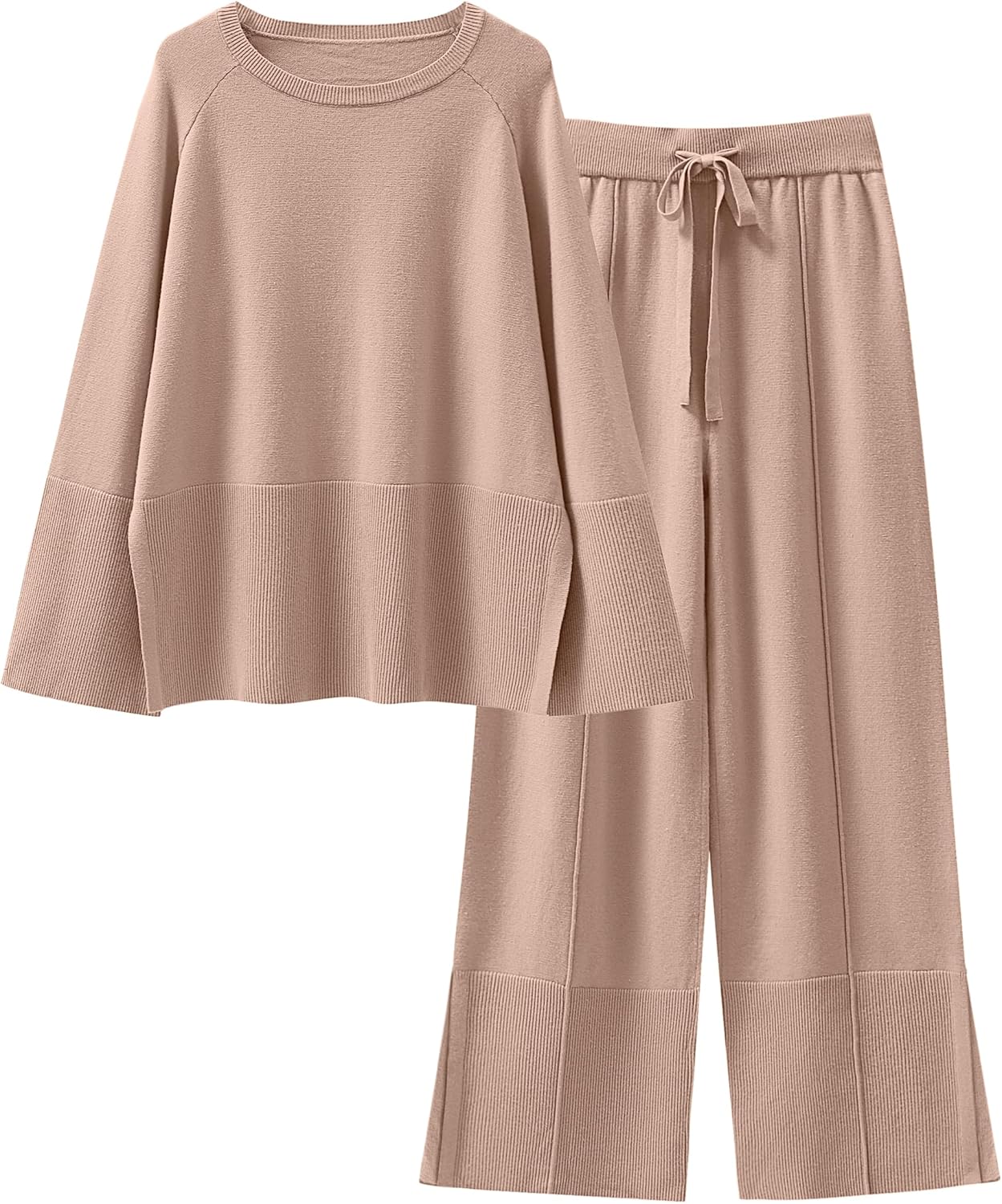 ANRABESS Womens 2 Piece Outfits Oversized Knit Sweater Set Wide Leg Pant Cozy Lo...