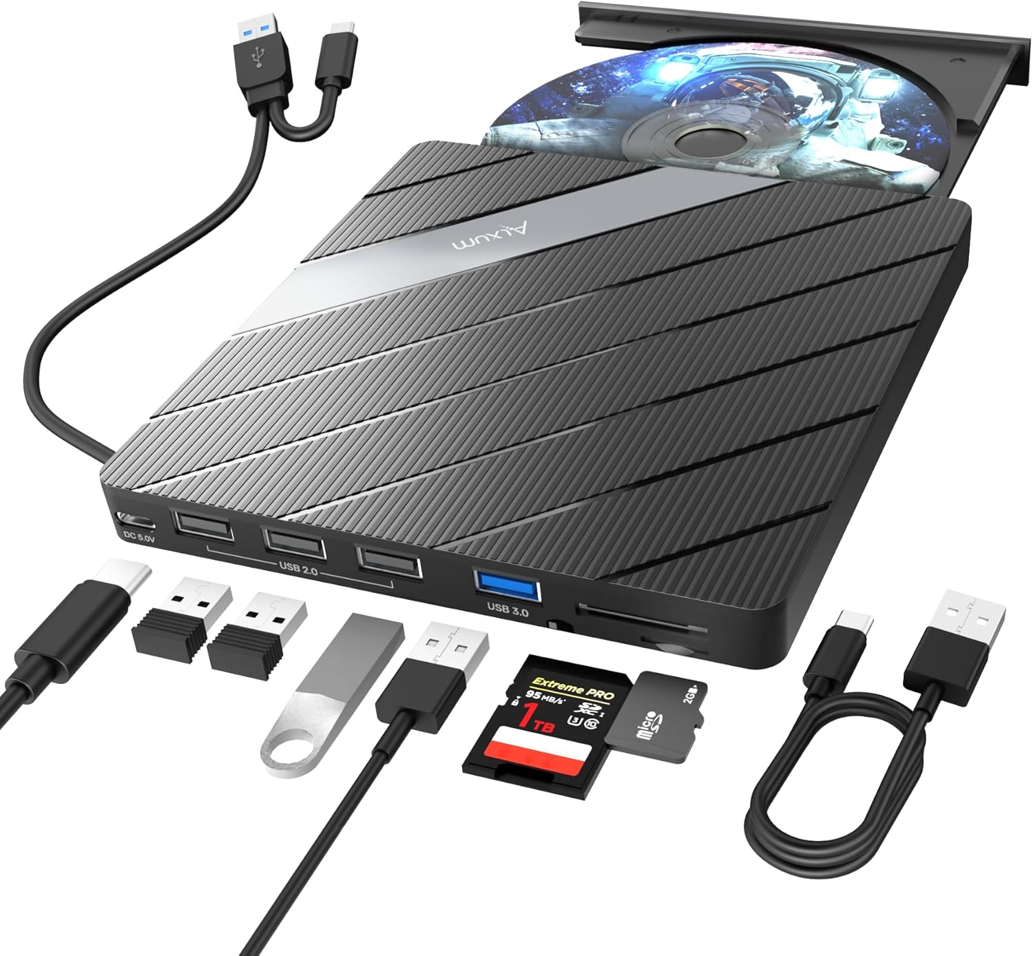 Alxum External CD Drive - Type-C USB 3.0 Portable DVD/CD RW ROM Burner Writer wi...