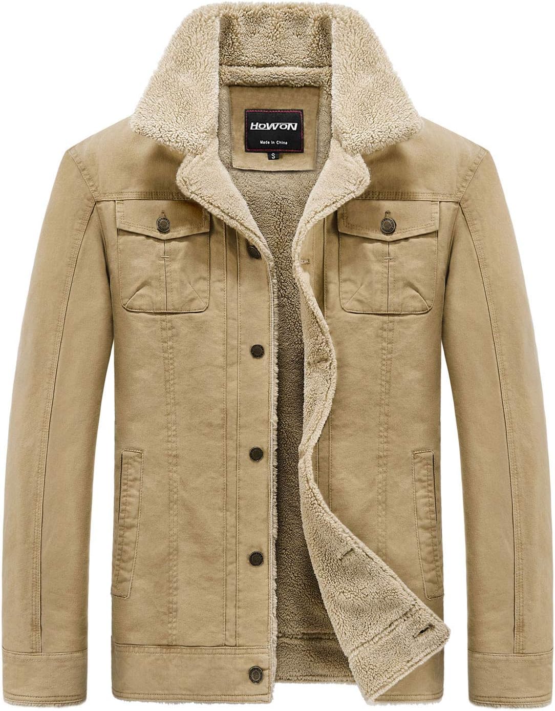 HOW'ON Men's Plus Cotton Warm Fur Collar Casual Button Military Cargo Jacket Out...