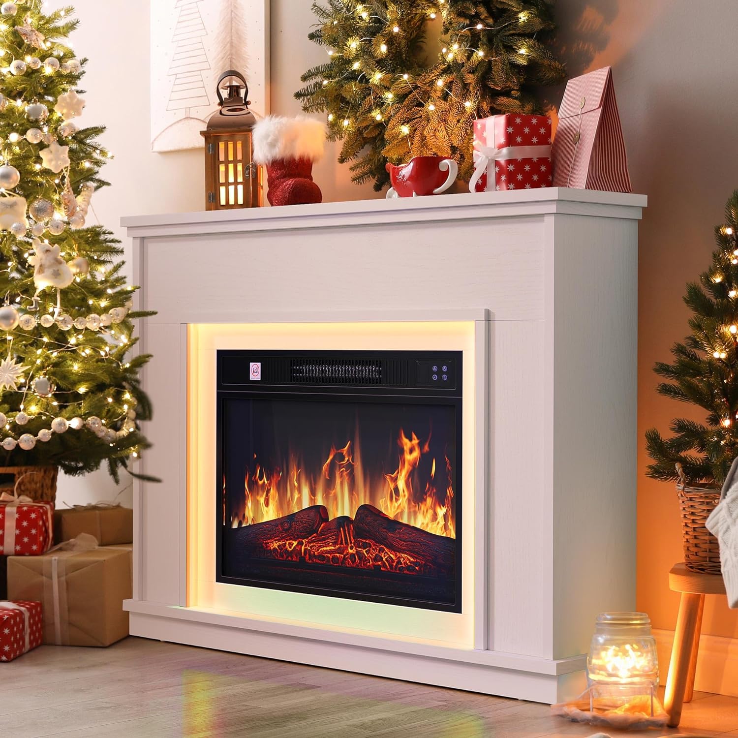 YITAHOME Electric Fireplace, White Electric Fire and Surround 23 inch Heating Mo...