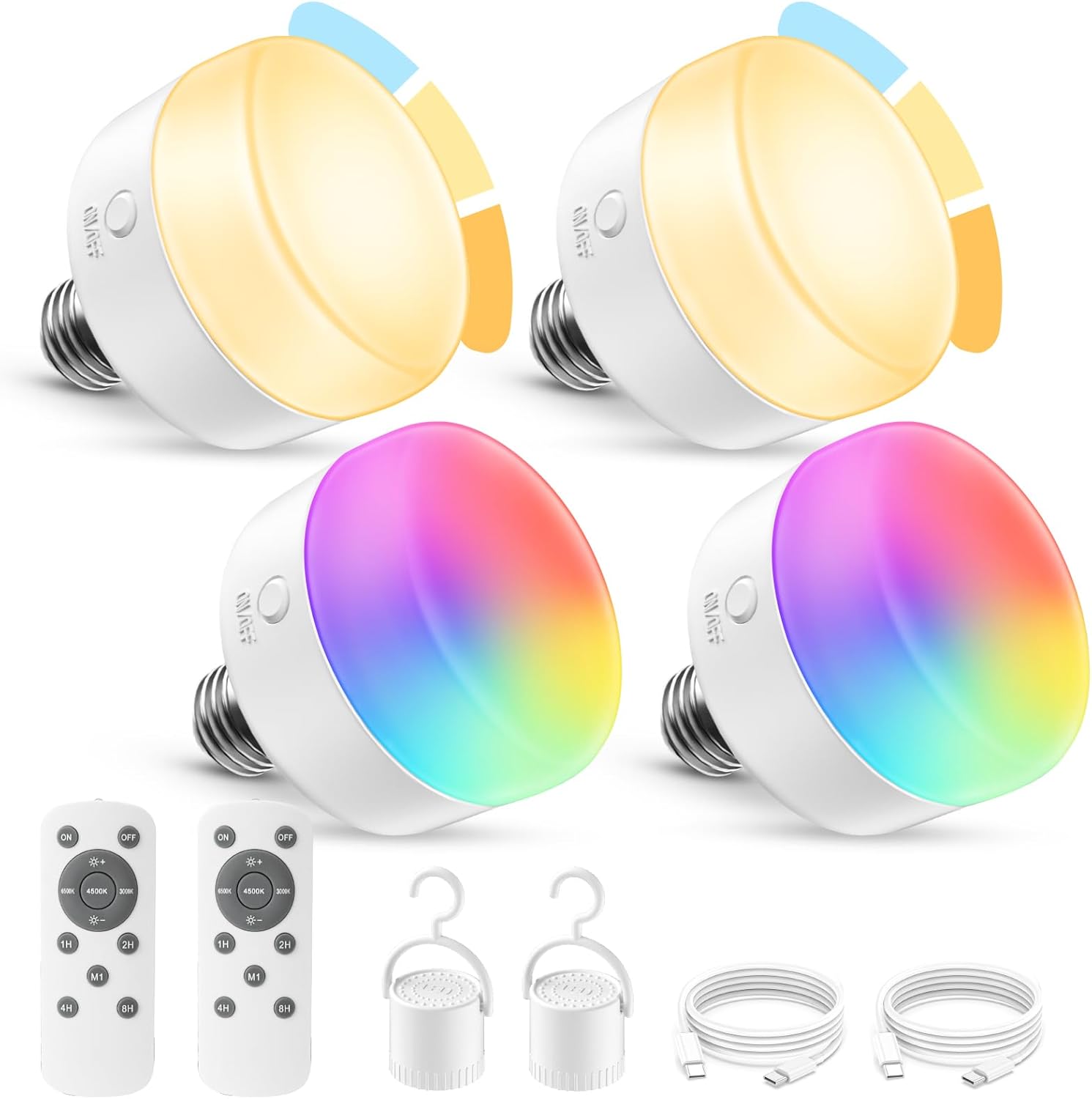 NIORSUN 4Packs E26 Rechargeable Light Bulb, 300LM丨4000mAh丨3 Color Temperature+...