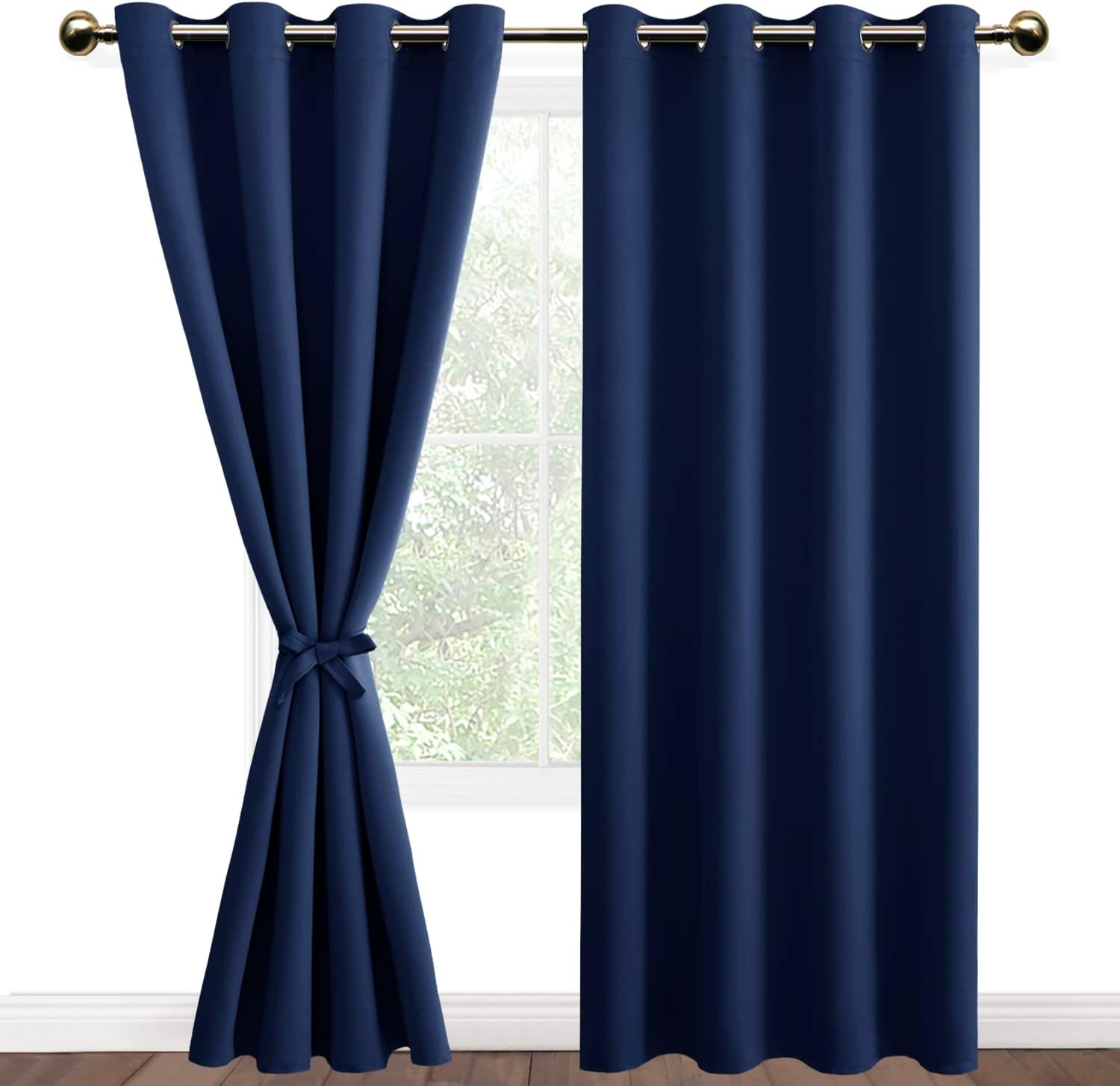 DWCN Navy Blackout Curtains with Tiebacks for Bedroom Thermal Insulated Solid Ey...