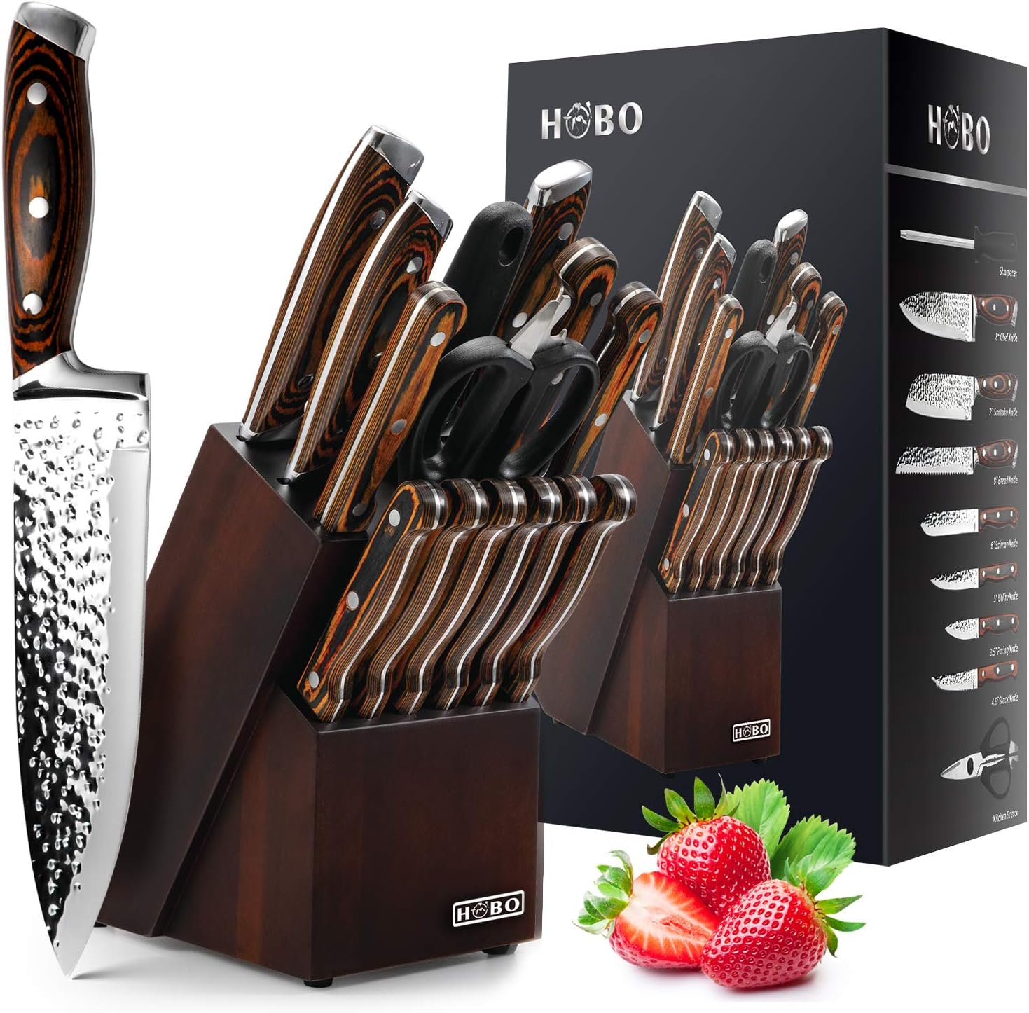 15-Piece Japanese Chef Knife Set with Sharpener, B...