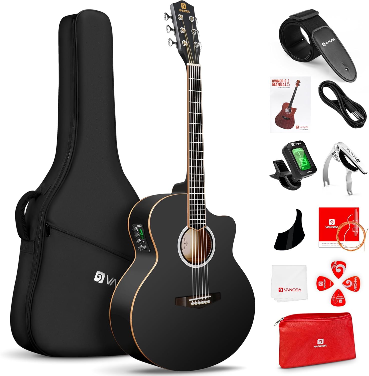 Vangoa 3/4 Acoustic Electric Guitar Kit for Beginners, 36 Inch Acoustic Cutaway...