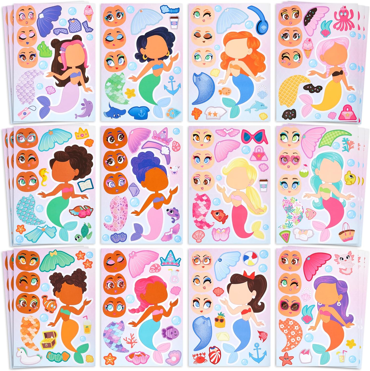 JOYIN 36 PCS Make-a-face Sticker Sheets, Make Your Own Mermaid and Match Animals...