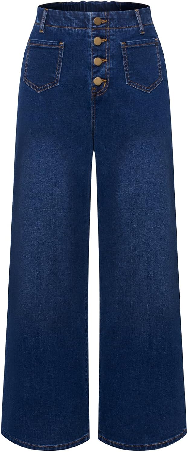Belle Poque Women Wide Leg Jeans High Waist Stretchy Vintage Denim Trousers with...