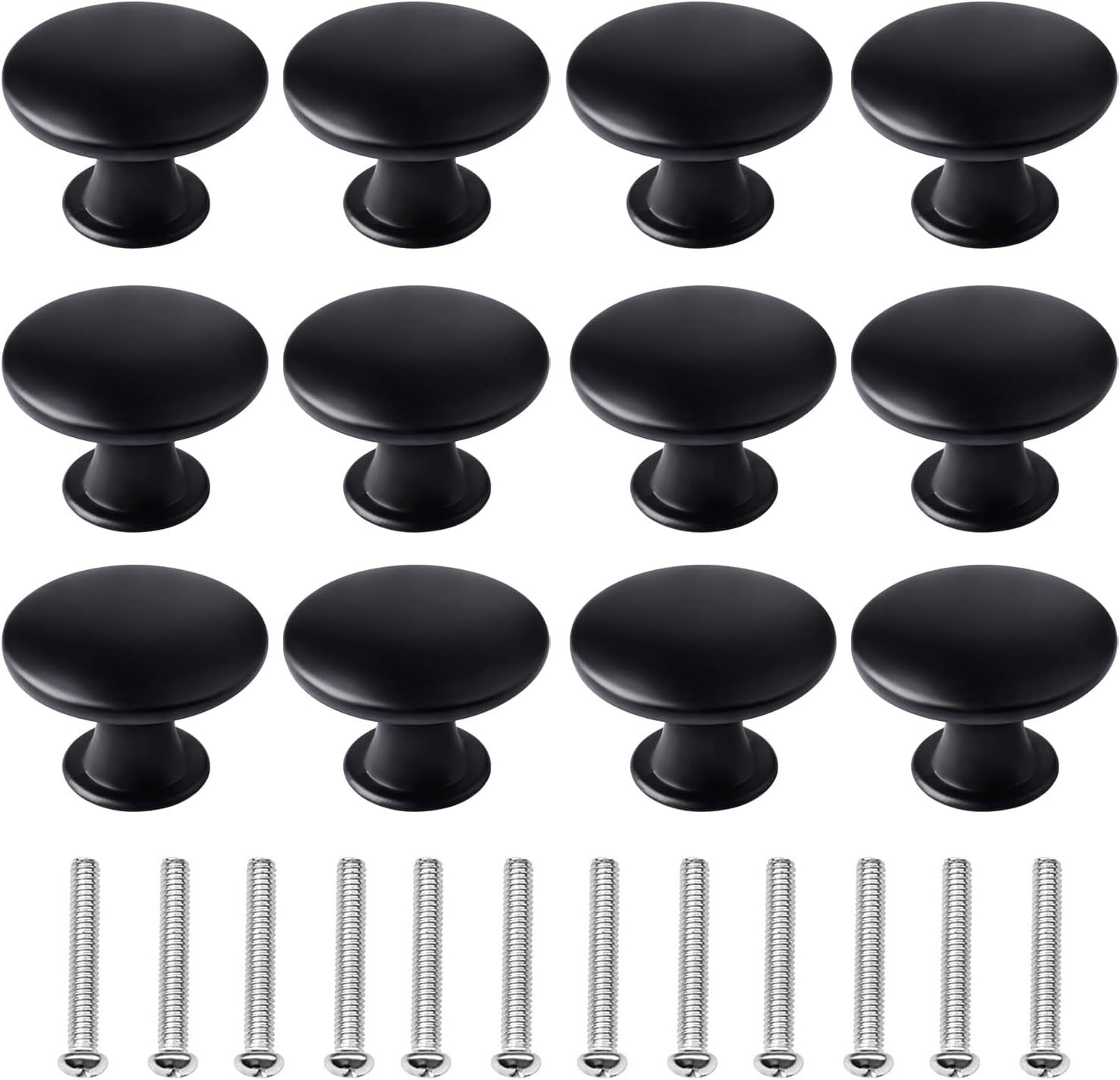 kuou 12 Pcs 30mm Black Matted Round Cabinet Knobs, Kitchen Cupboard Handles, Vin...
