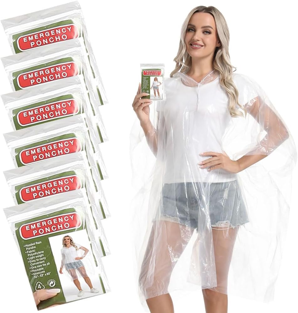 6/12 Pack Disposable Rain Ponchos Family Pack for Adults - Emergency Rain Poncho...