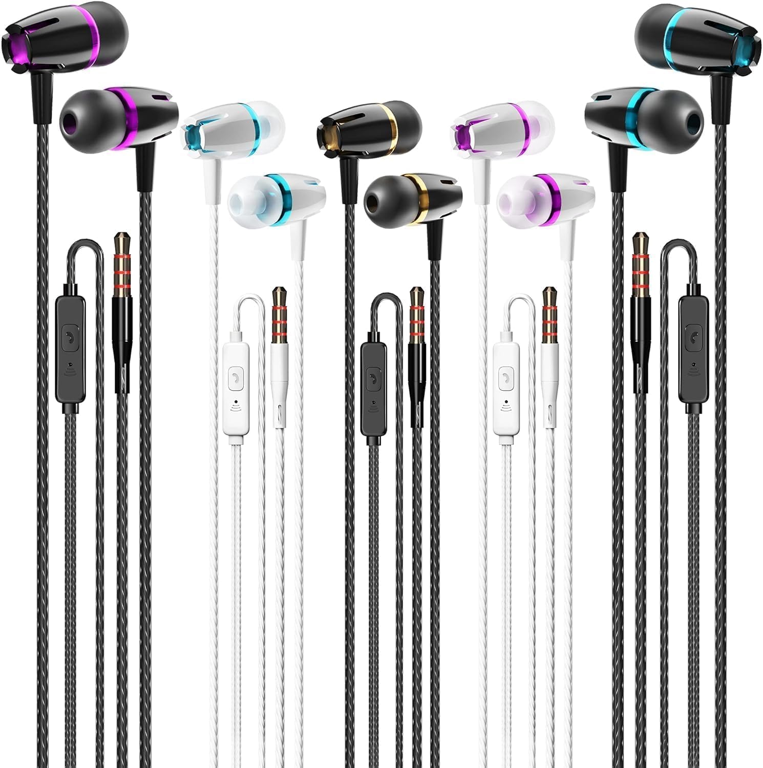 5 Pack Wired Earphones with Mic, In Ear Headphones Wired Earbuds, Ear Phones wit...
