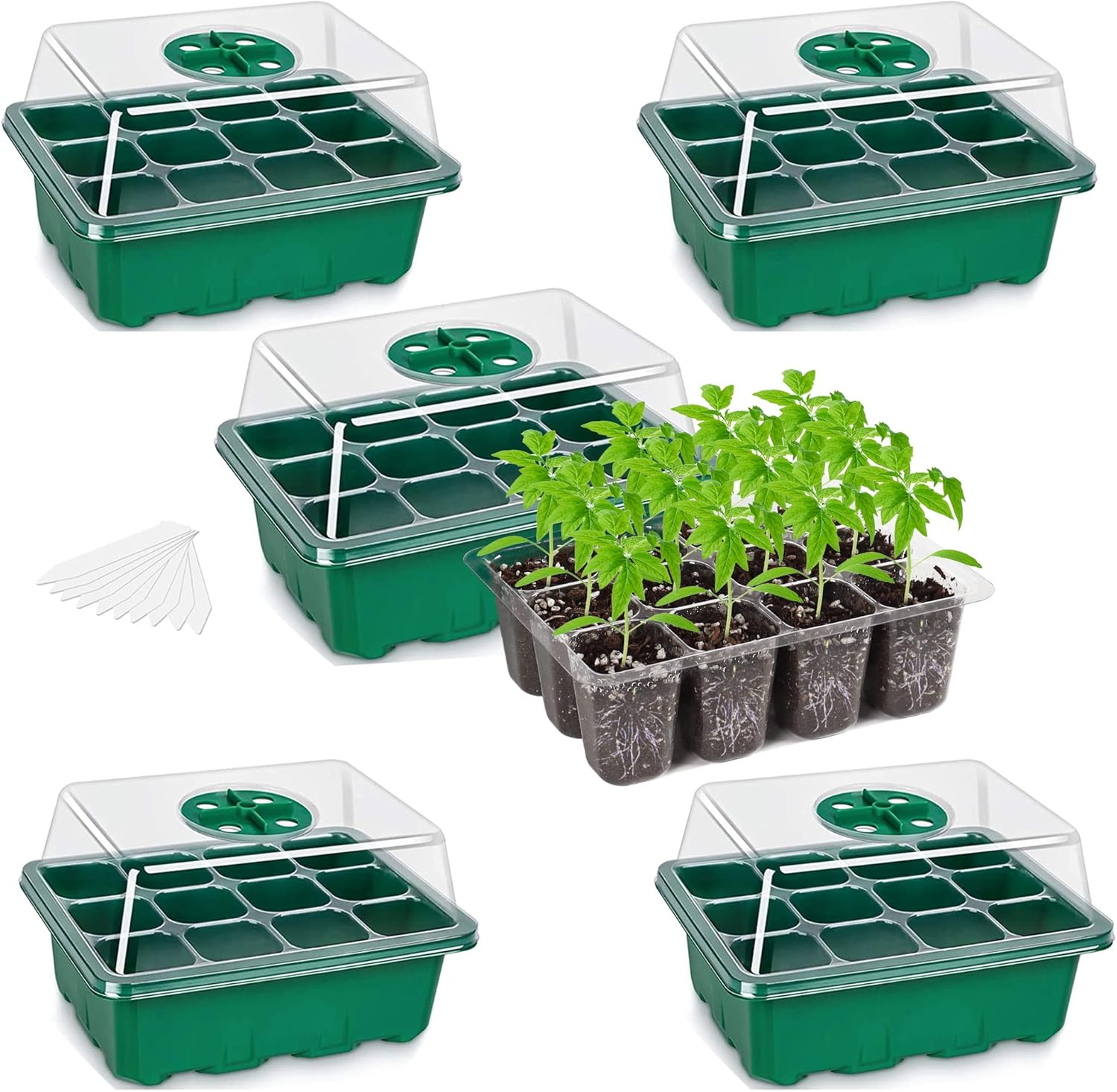 Bonviee 5-Pack Seed Starter Trays, Seed Starter Kit with Adjustable Humidity Dom...