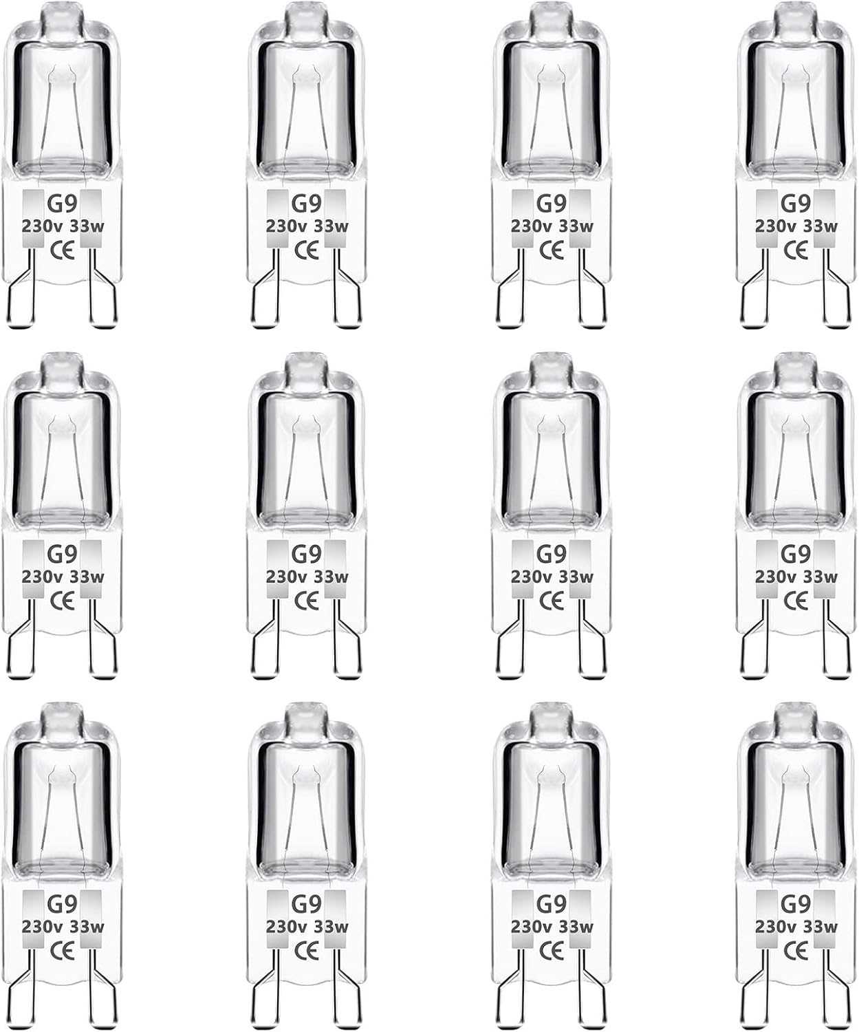 12 Pack G9 Halogen Light Bulbs 33W, 230V Clear Halogen Lamps Dimmable, 2700K War...