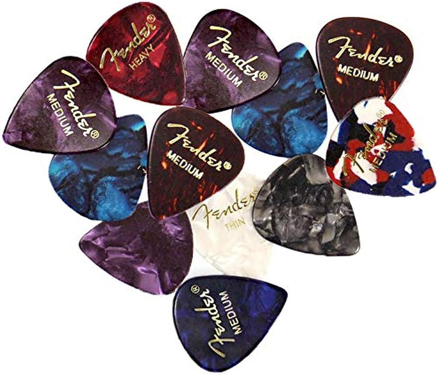 Fender Premium Picks Sampler - 12 Pack Includes Thin, Medium & Heavy Gauges (Aus...