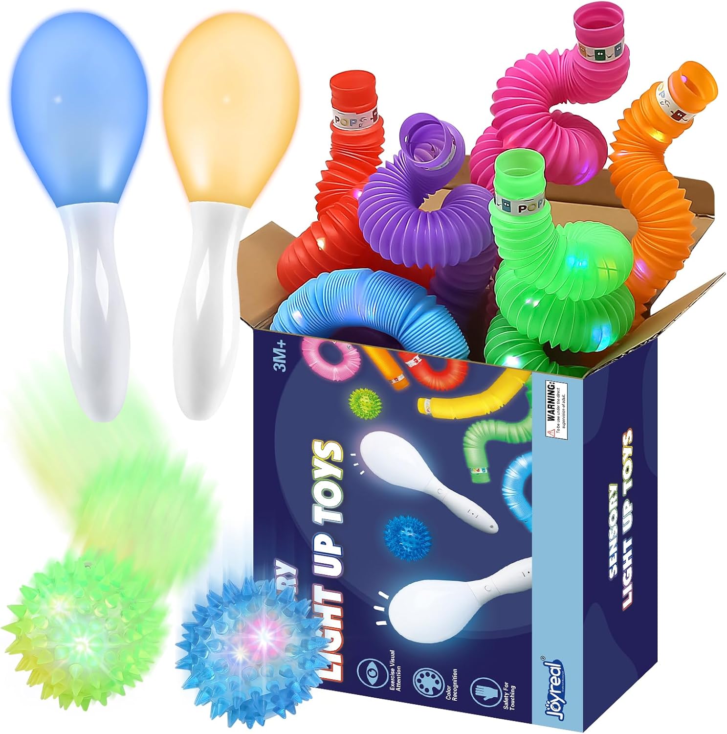 Joyreal Sensory Toys LED Light Up Maracas, Sensory Tubes & Balls, 10PCS Party Fa...