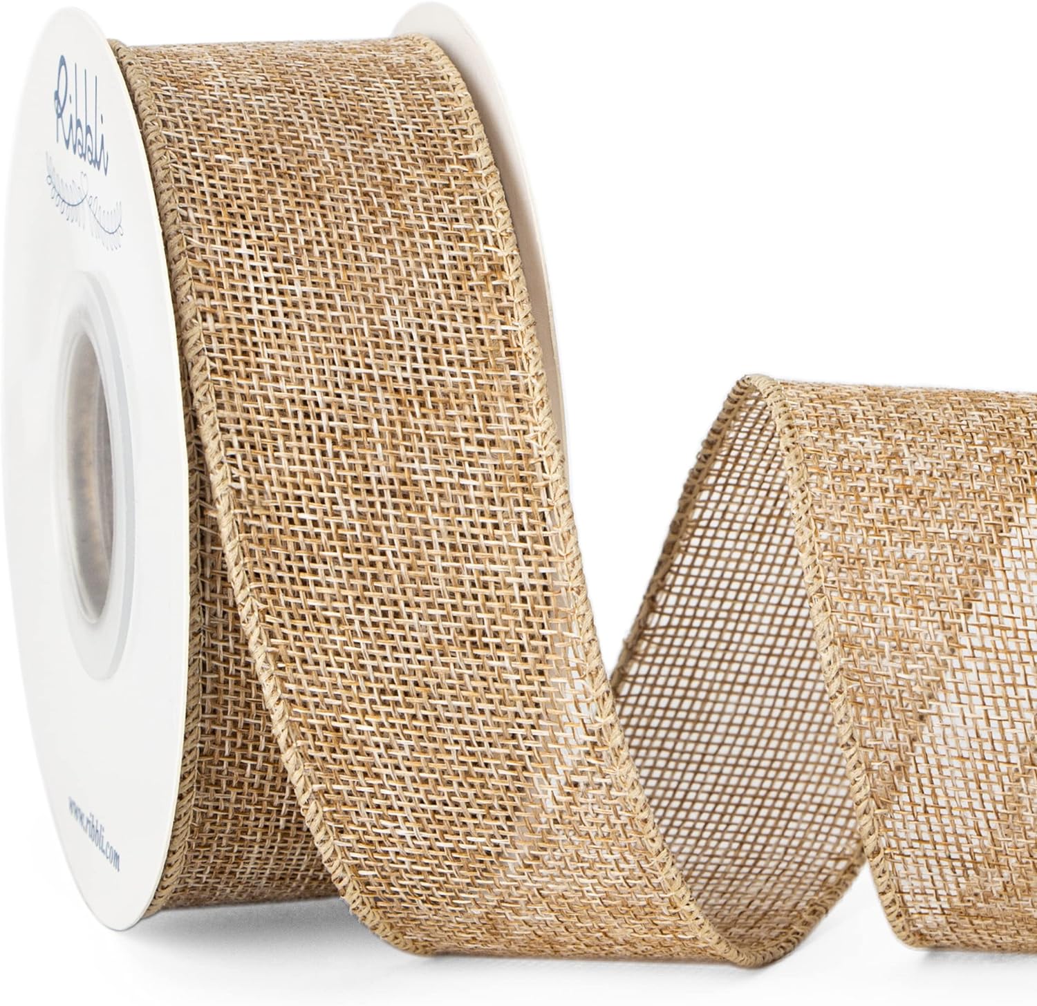 Ribbli Burlap Wired Edge Ribbon,1-1/2 Inch x 10 Yard,Natural,Solid for Big Bow,W...
