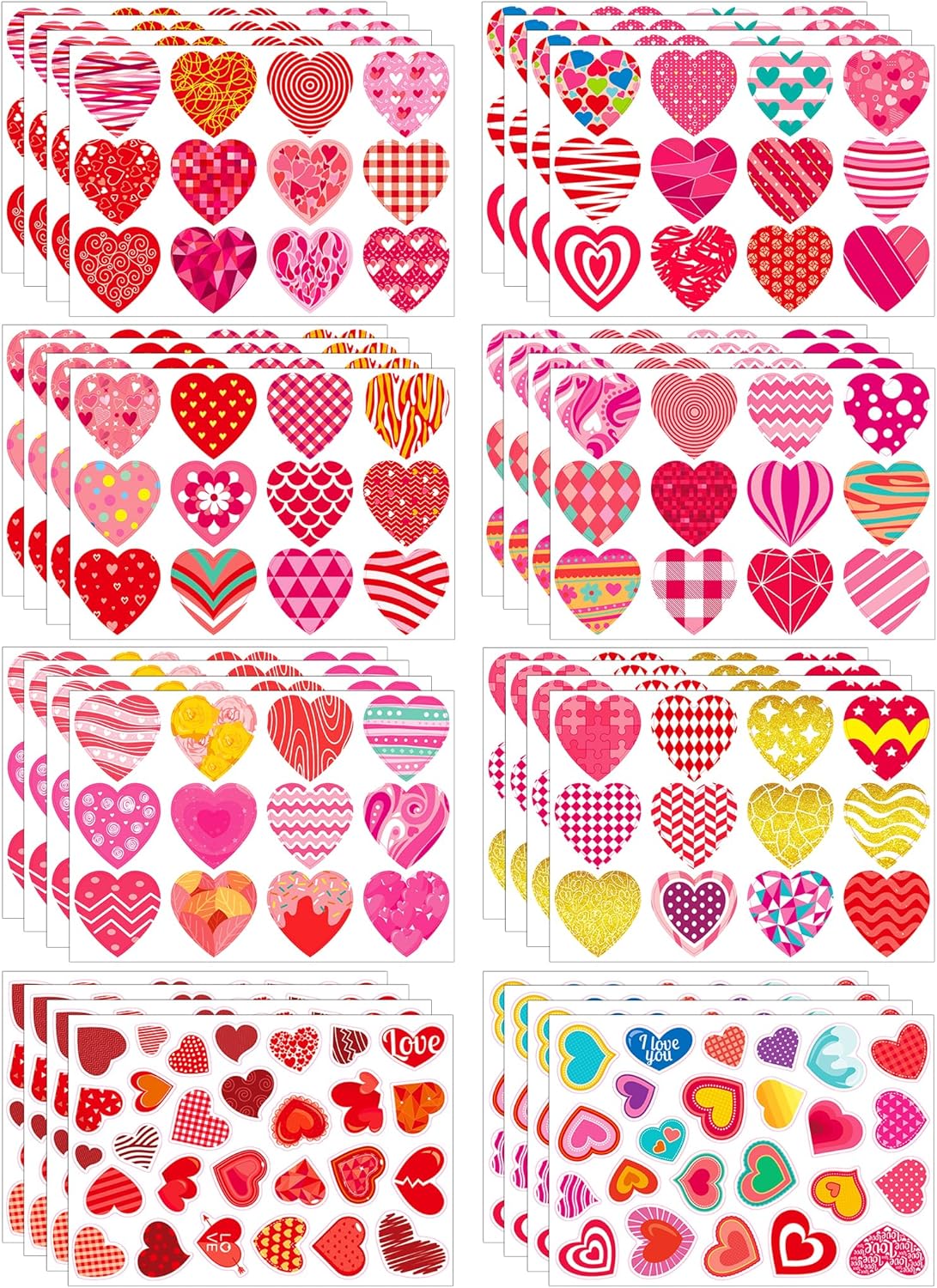 Valentines Stickers, 32 Sheets Cute Heart Stickers, Valentines Day Stickers for...