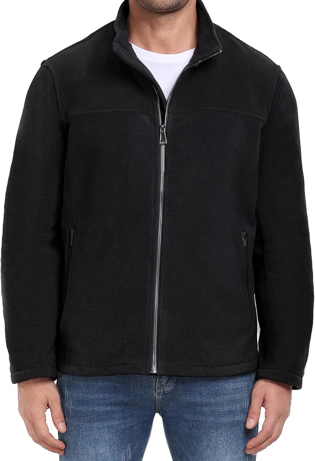 PEGENO Men's Fleece Jacket Classic Full Zip Stand Collar Lightweight Casual Soft...