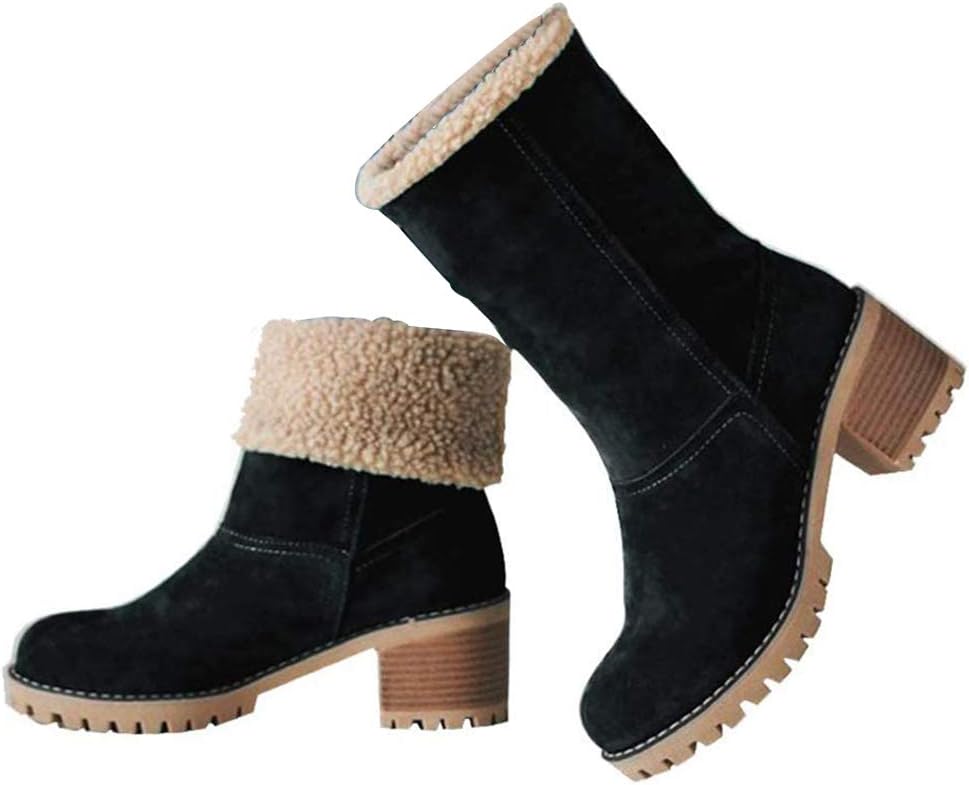 VIMISAOI Winter Boots for Women, Comfortable Slip On Mid Chunky Heel Suede Warm...