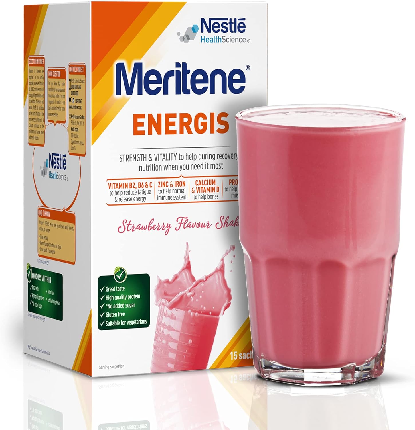 Meritene Energis Strawberry Shake | 30g Powder Sachets, Pack of 15 | Nutritional...