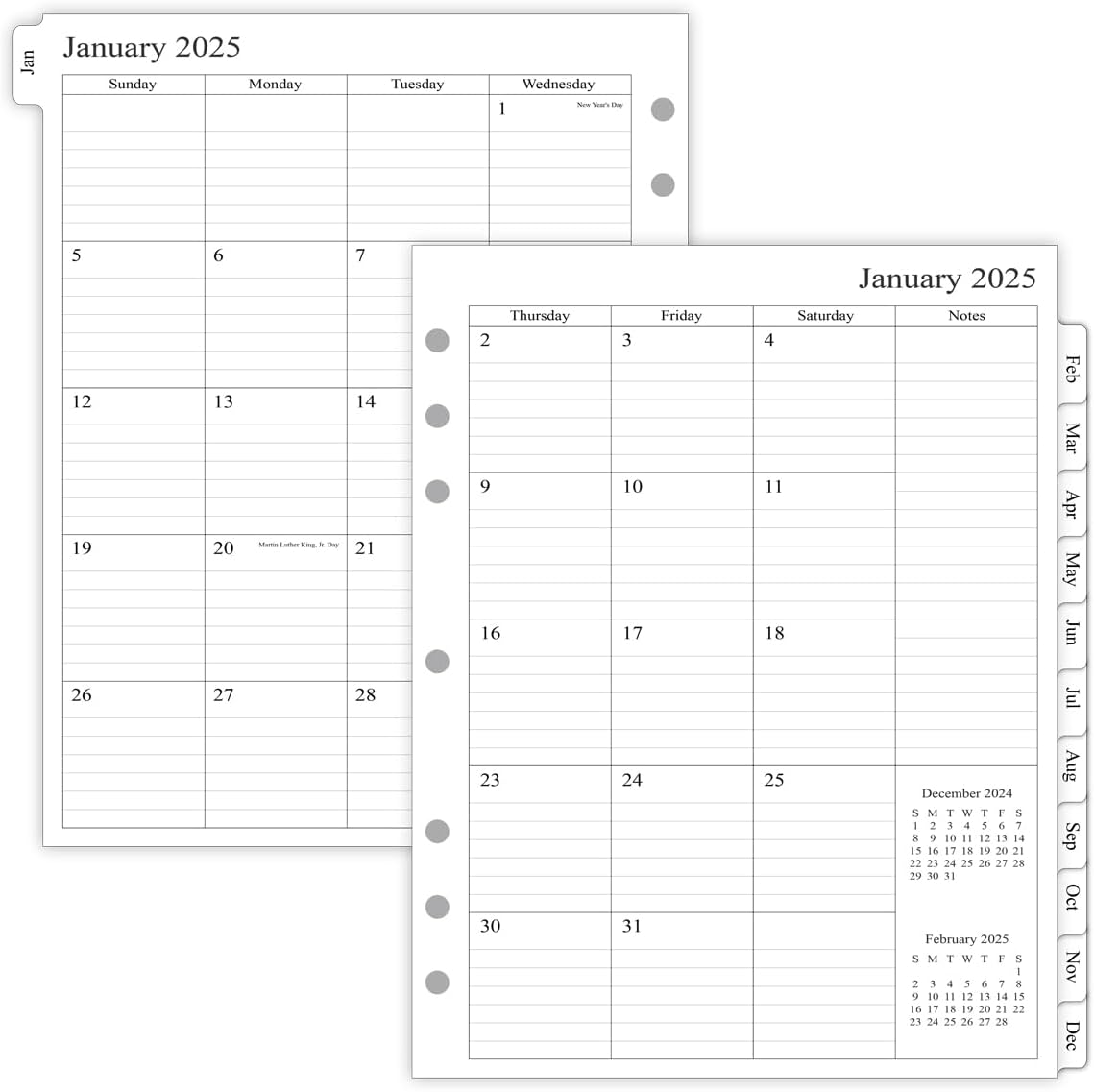 newestor 2025 Monthly Planner Refill for 3 Ring Binder, January 2025 to December...