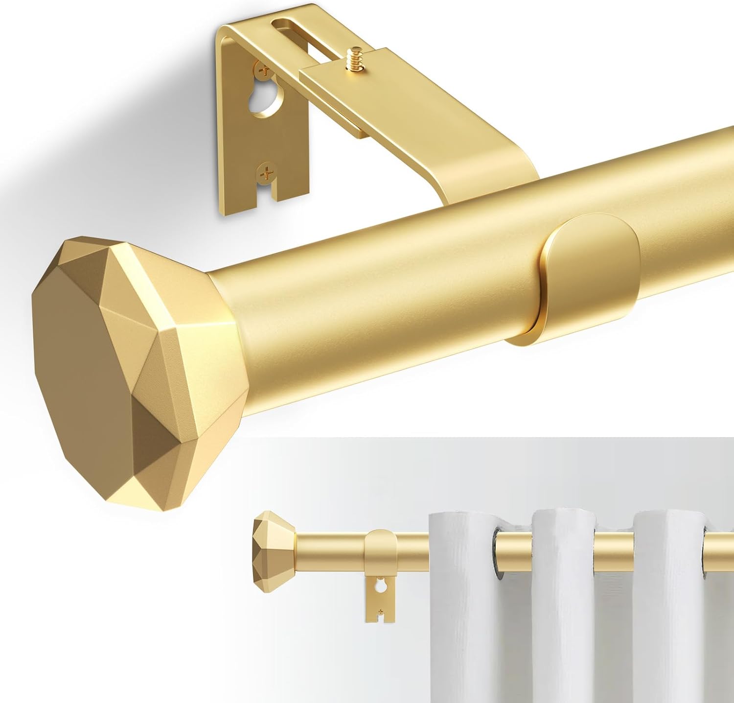GEEBOBO Gold Curtain Rods for Windows 48 to 84 Inch, 1 Inch Heavy Duty Curtain R...
