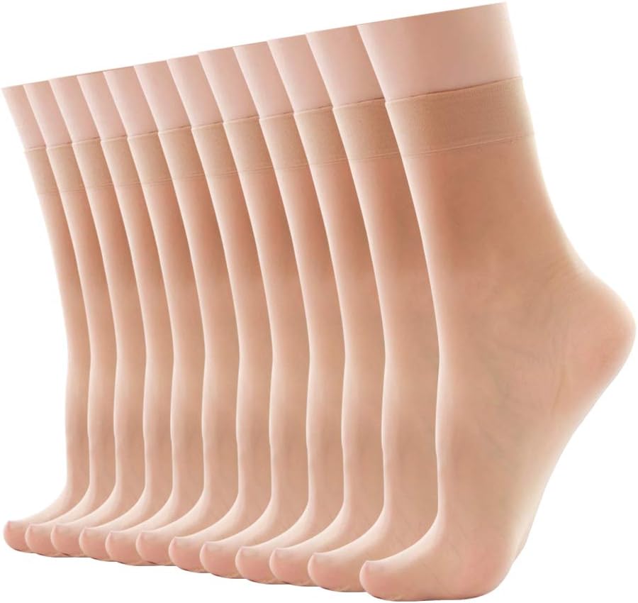 HA WA 12 Pairs Women's Ankle High Sheer Pop Nylon Socks, 20D Transparent Comfort...