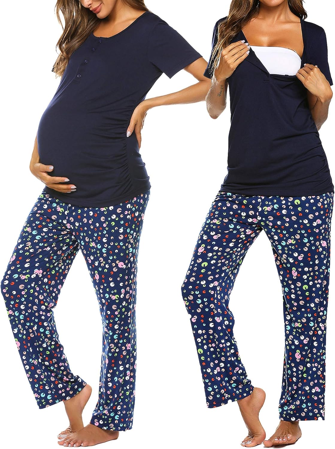 Ekouaer Women's Maternity Nursing Pajamas Sets Breastfeeding Printed Sleepwear S...