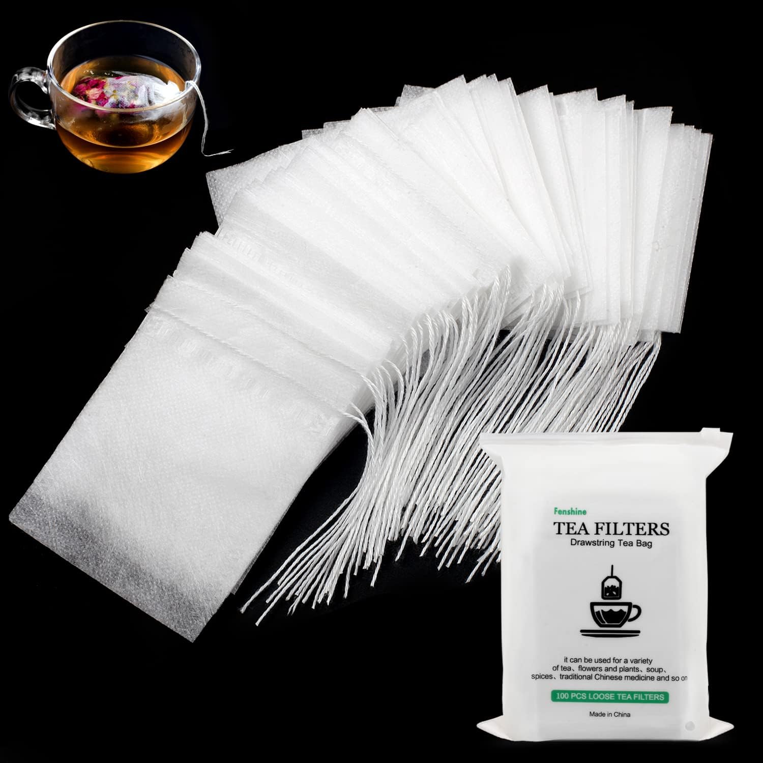 100 Pcs Disposable Tea Bags for Loose Leaf Tea, Biodegradable Tea Filter Bags wi...