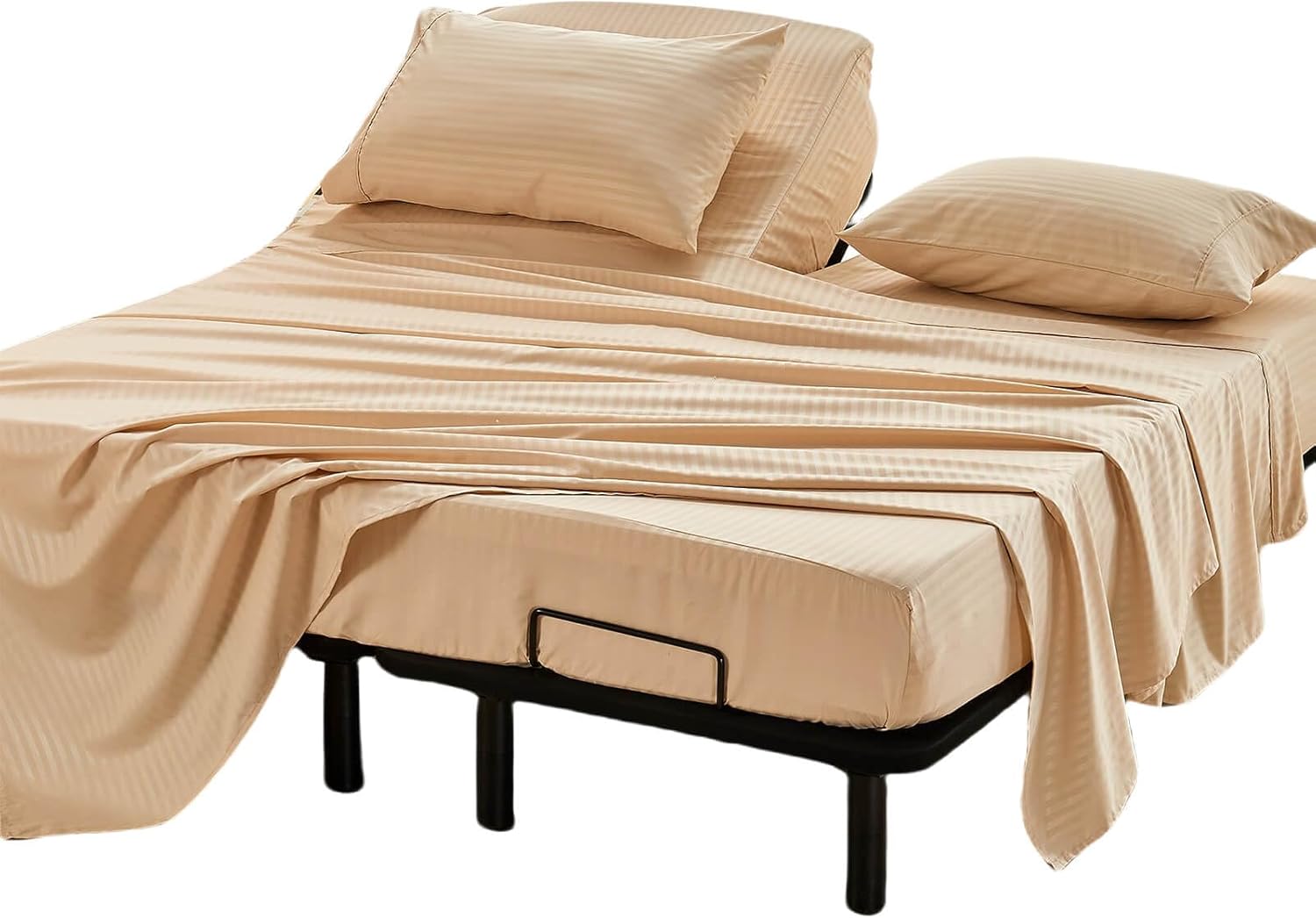 Kingnex Striped 32-34 Split Top King Sheets Sets for Adjustable Bed with Strap S...