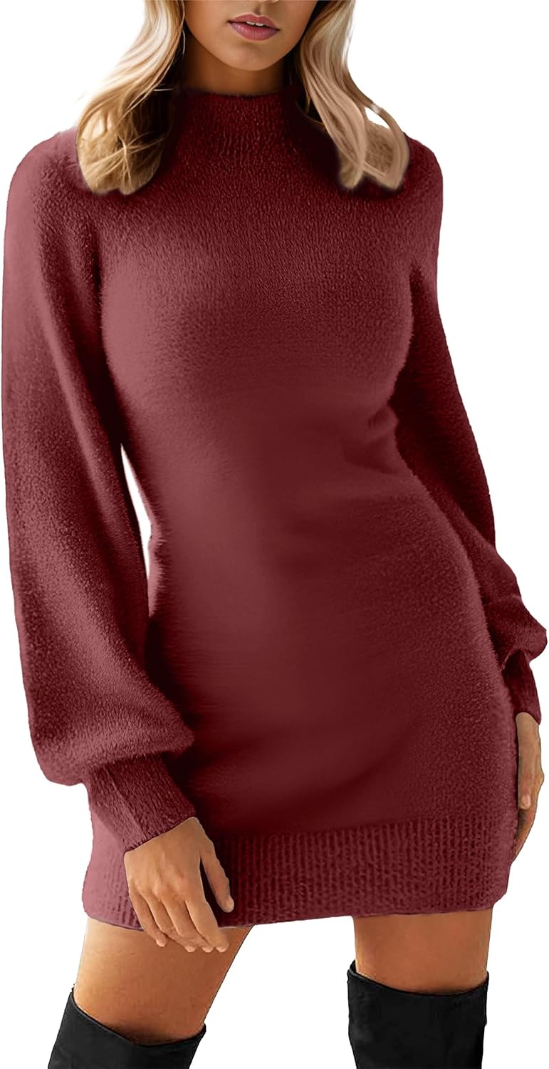 GRECERELLE Women's Mock Neck Ribbed Long Sleeve Bodycon Pullover Cute Mini Sweat...
