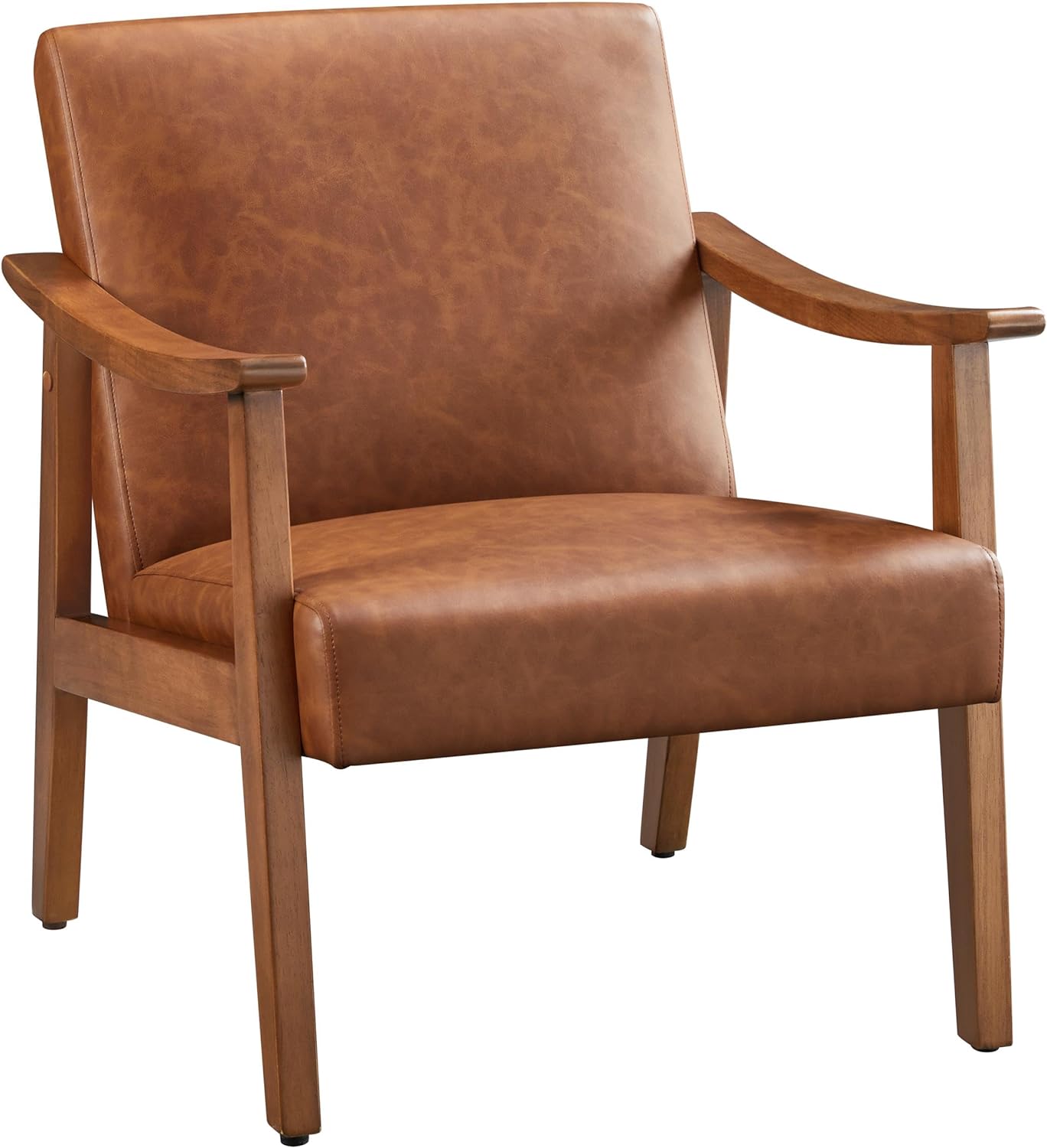 Yaheetech PU Leather Accent Chair, Mid-Century Modern Armchair with Solid Wood L...