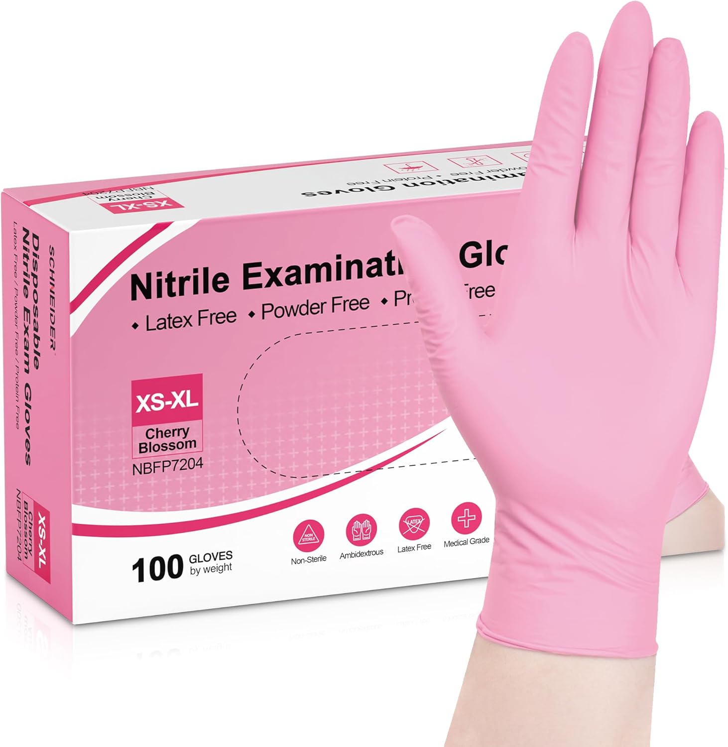 Schneider Nitrile Exam Gloves, 4 Mil Pink Disposable Gloves, Latex Free, Powder...