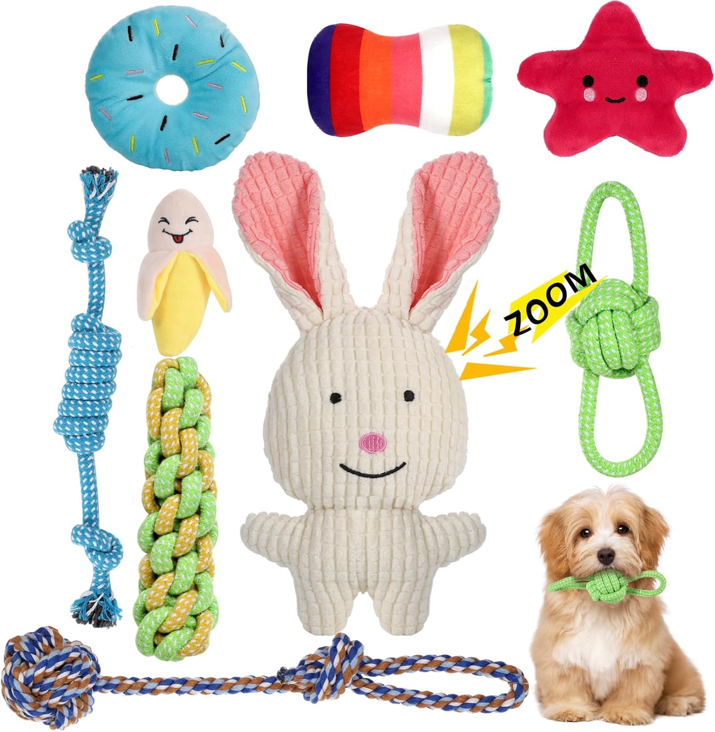 FUYOAL Puppy Chew Toys, 9 Pieces Natural Cotton Dog Rope Toys Puppy Teething Toy...