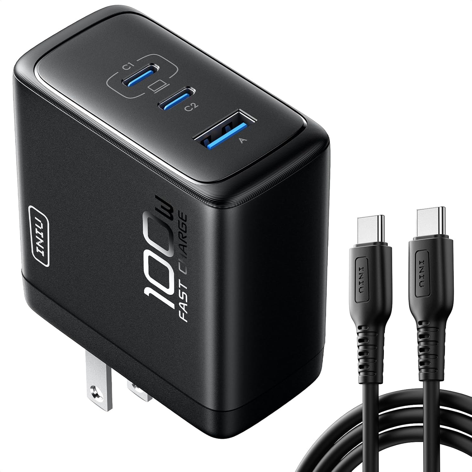 USB C Charger, INIU 3-Port 100W GaN Charger, Compact Foldable PD PPS USB C Wall...
