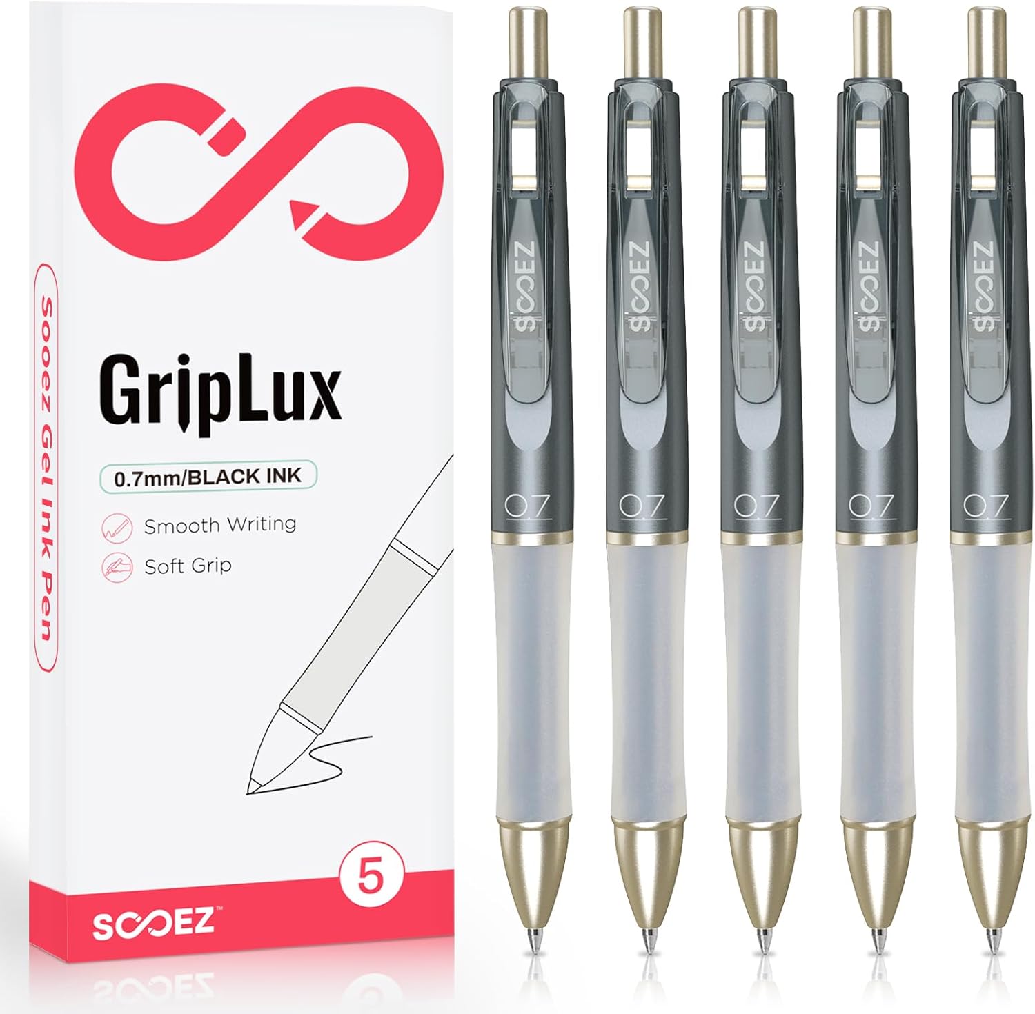 Sooez Griplux Gel Pens, 5 Pcs Refillable & Retractable Black Ink Pens, Soft Grip...