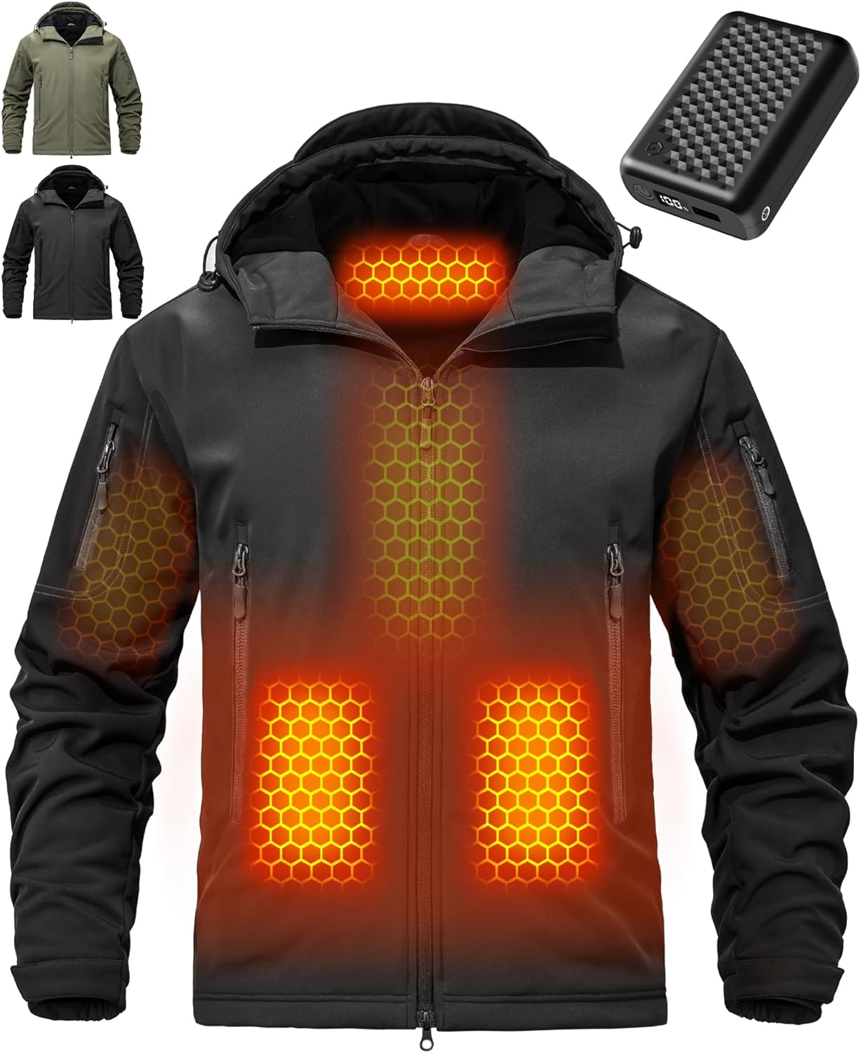 Wulcea Graphene Heated Soft Shell Jacket for Men 12V 18400mAh Large Capacity Med...
