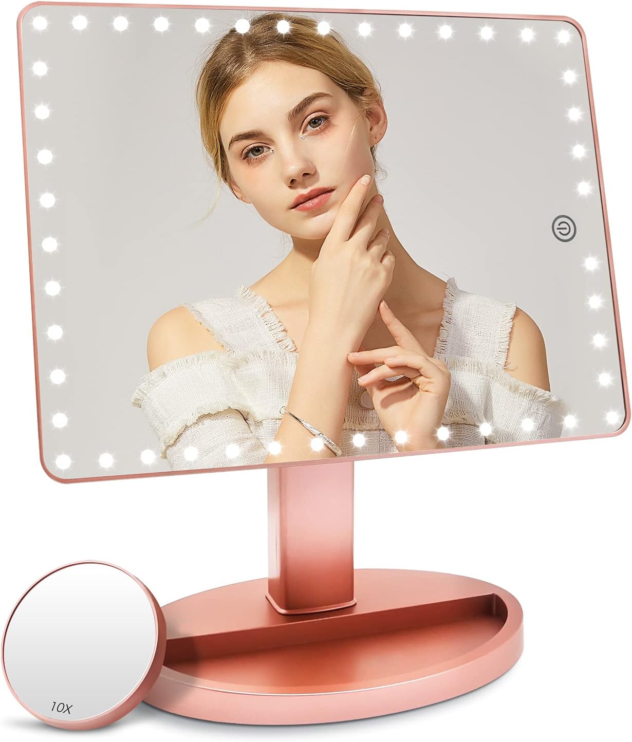 Large Lighted Makeup Vanity Mirror with 45 LED Lights, Rechargeable Lithium Batt...