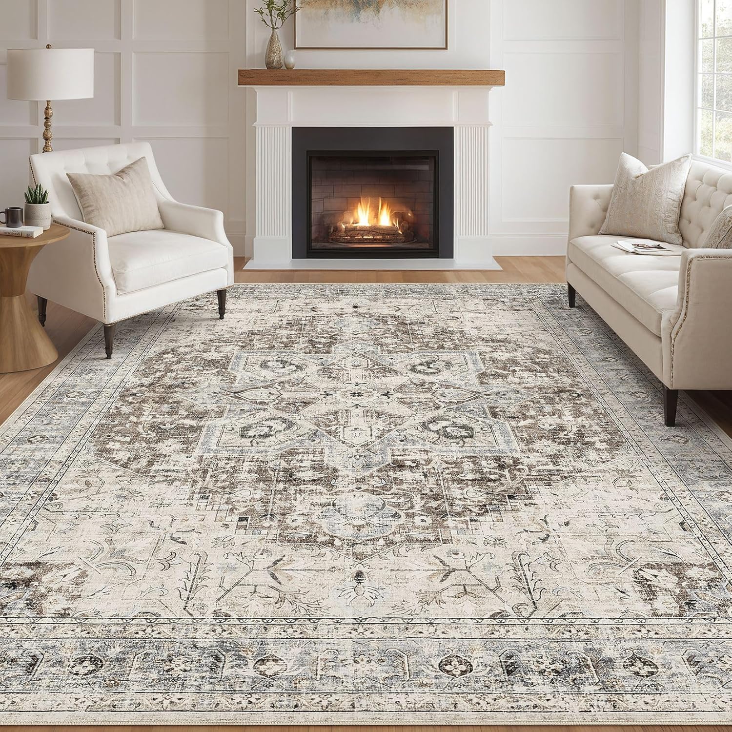 Area Rug Living Room Rugs - 9x12 Washable Boho Rug Vintage Oriental Distressed F...