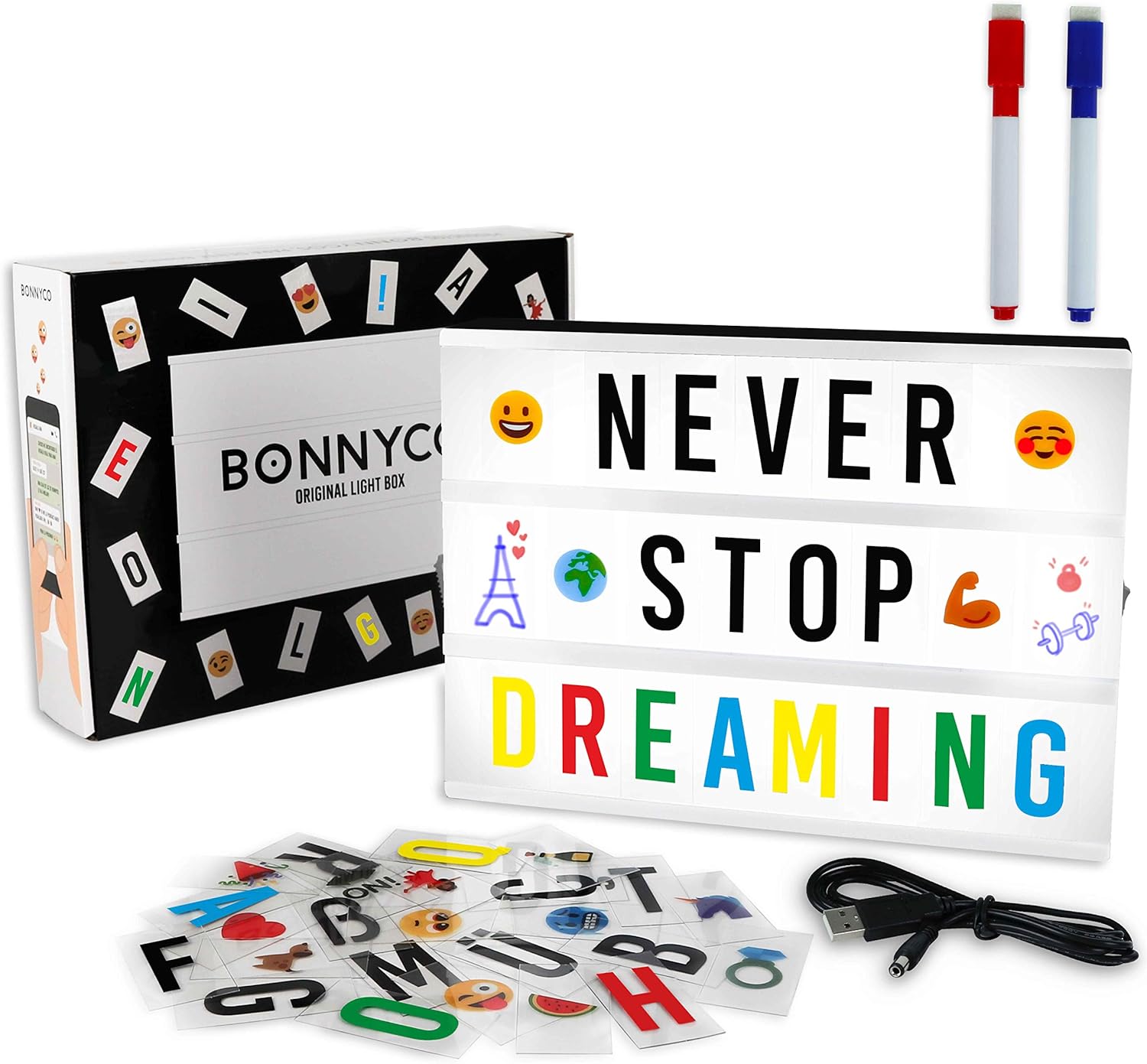 A4 Cinema Light Box with 400 Letters, Symbols & Emojis & 2 Markers, USB Included...