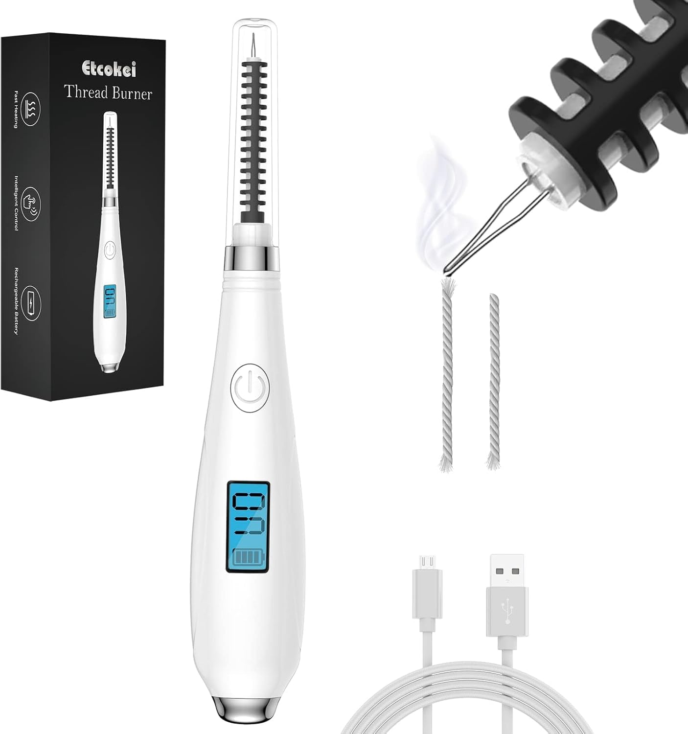 Thread Burner, Thread Zapper USB Rechargeable with Power Display, Burn and Melt...
