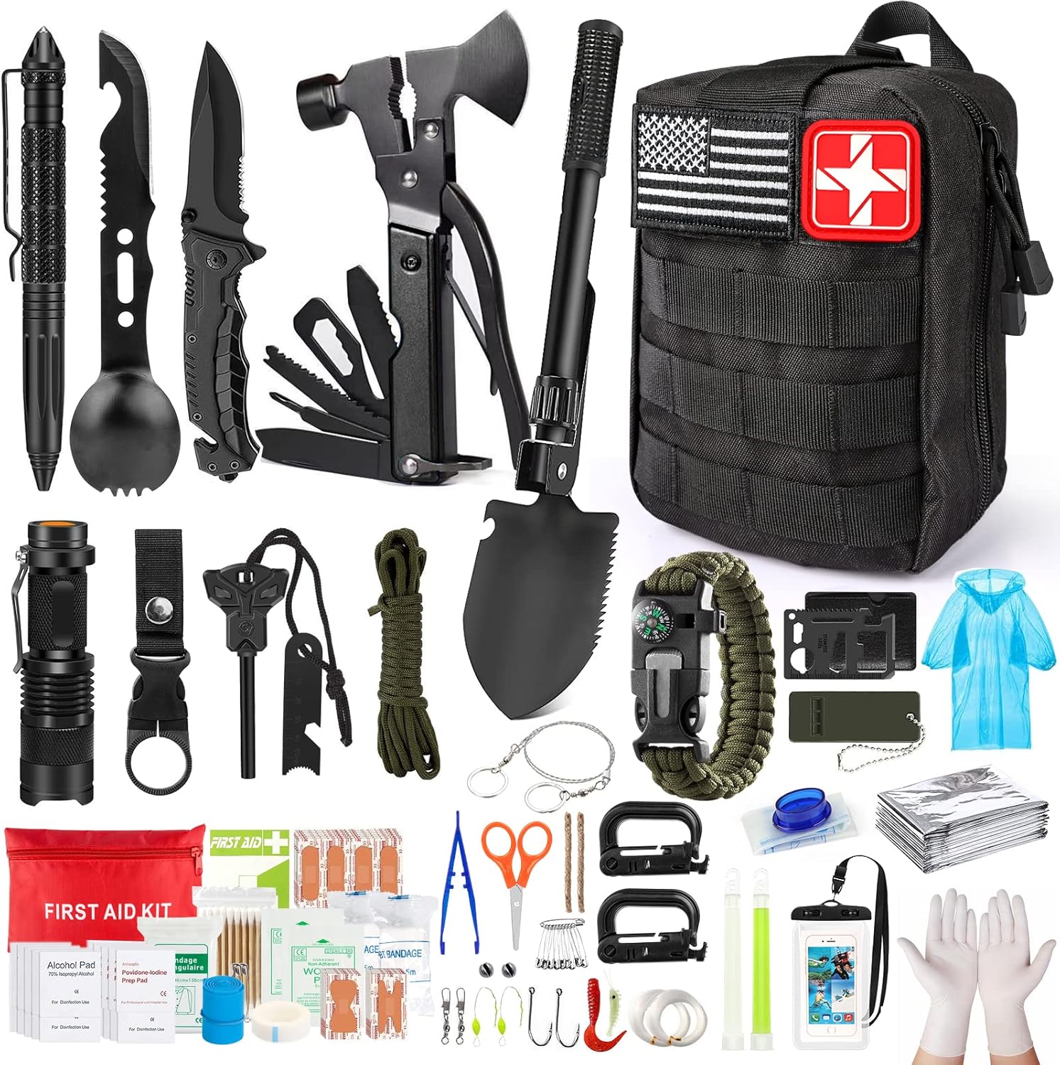 Survival Kits,222 PCS Emergency Survival Gear First Aid Kits with Molle System C...
