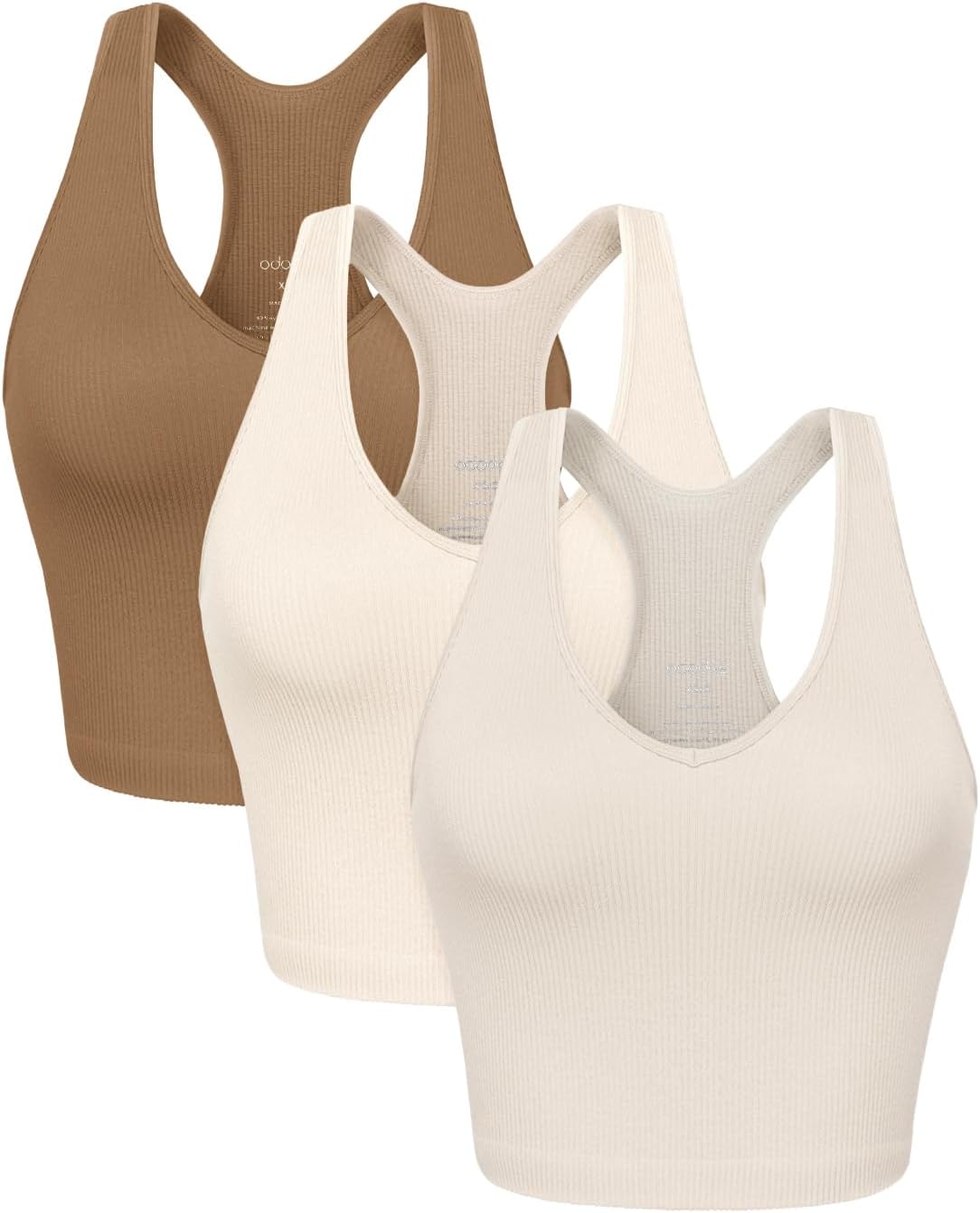 ODODOS 3-Pack Seamless Racerback Crop Tank for Women Ribbed Knit Soft Crop Tops...