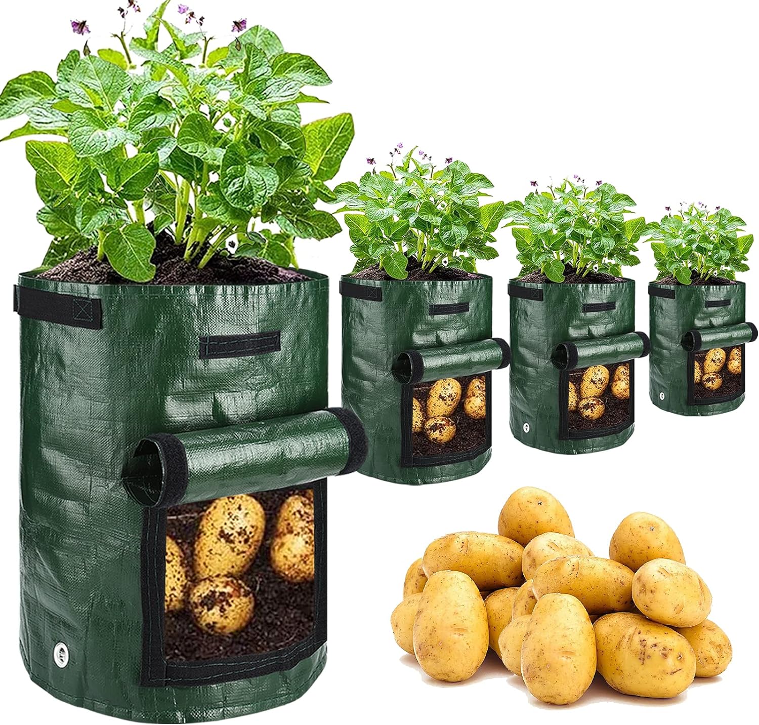 Potato Grow Bags, 4 Pack 10 Gallon with Flap and Handles Planter Pots for Onion,...