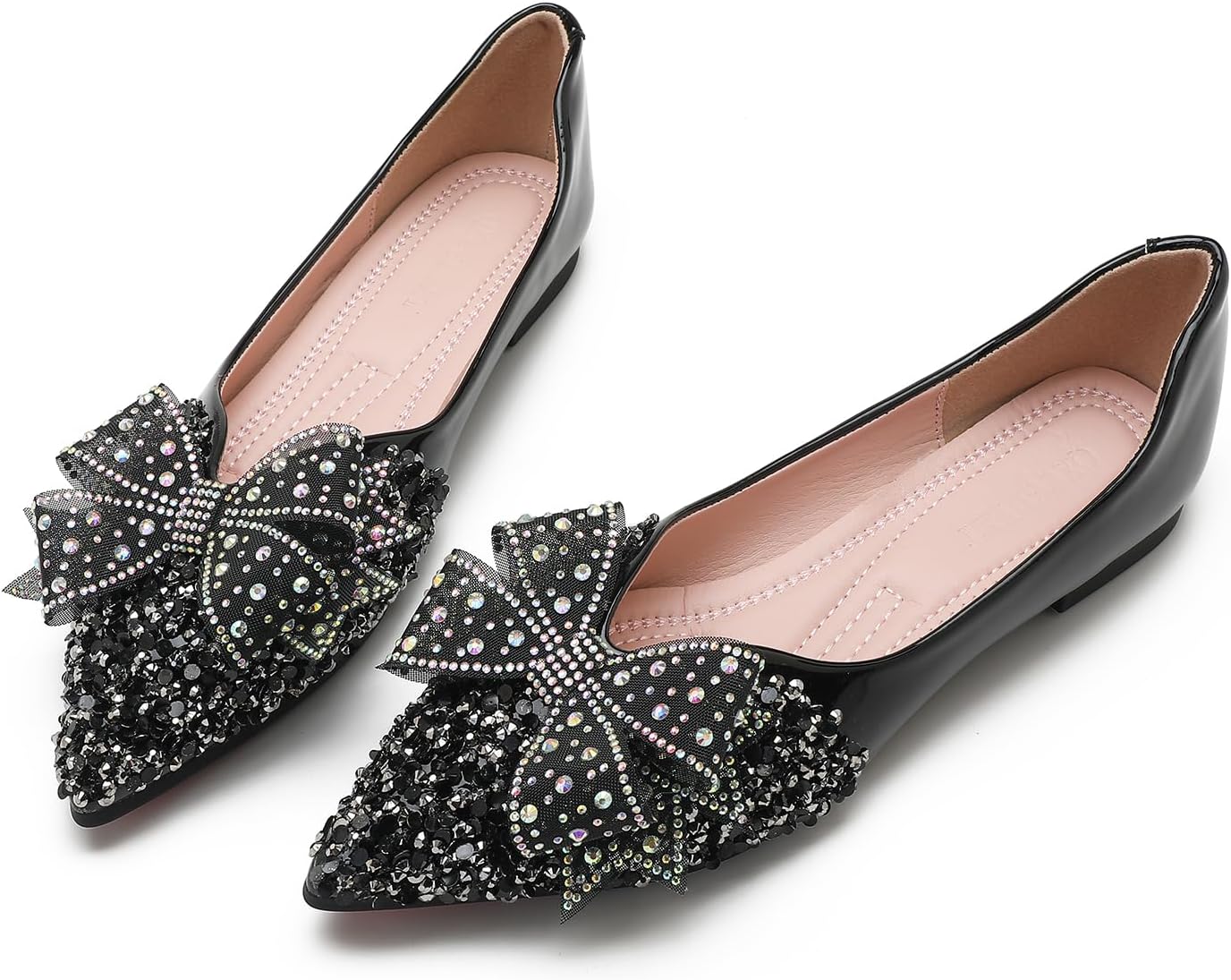 Flats Shoes Women Rhinestone Wedding Flats Comfort Pointed Toe Ballet Flat Shoe...